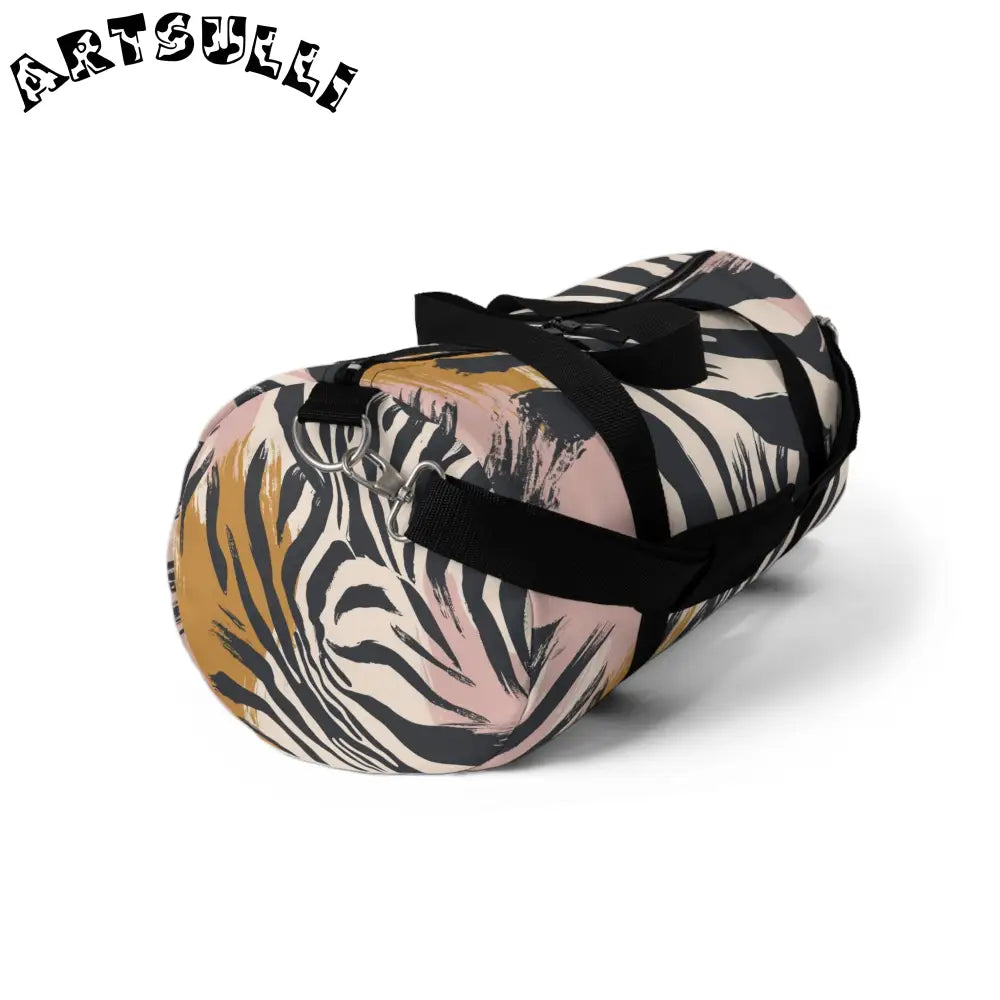 JAKKOUTTHEBXX Beige and Pink Abstract Zebra Print Duffel Bag