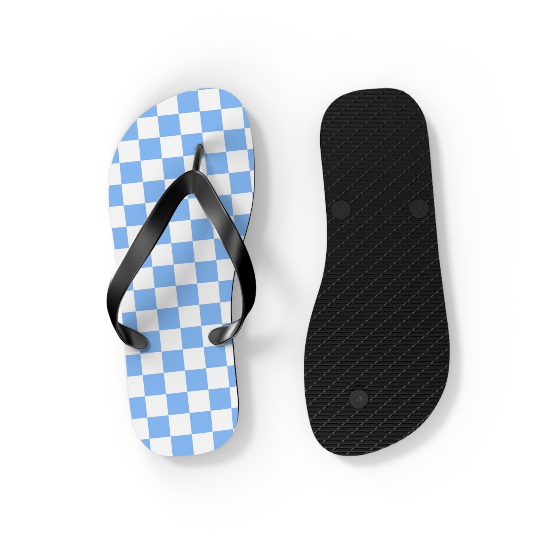 Checkerboard White and Light Blue Flip Flops, Artsulli - Art is Long, Life is Short, Shoes, , , , , , , 