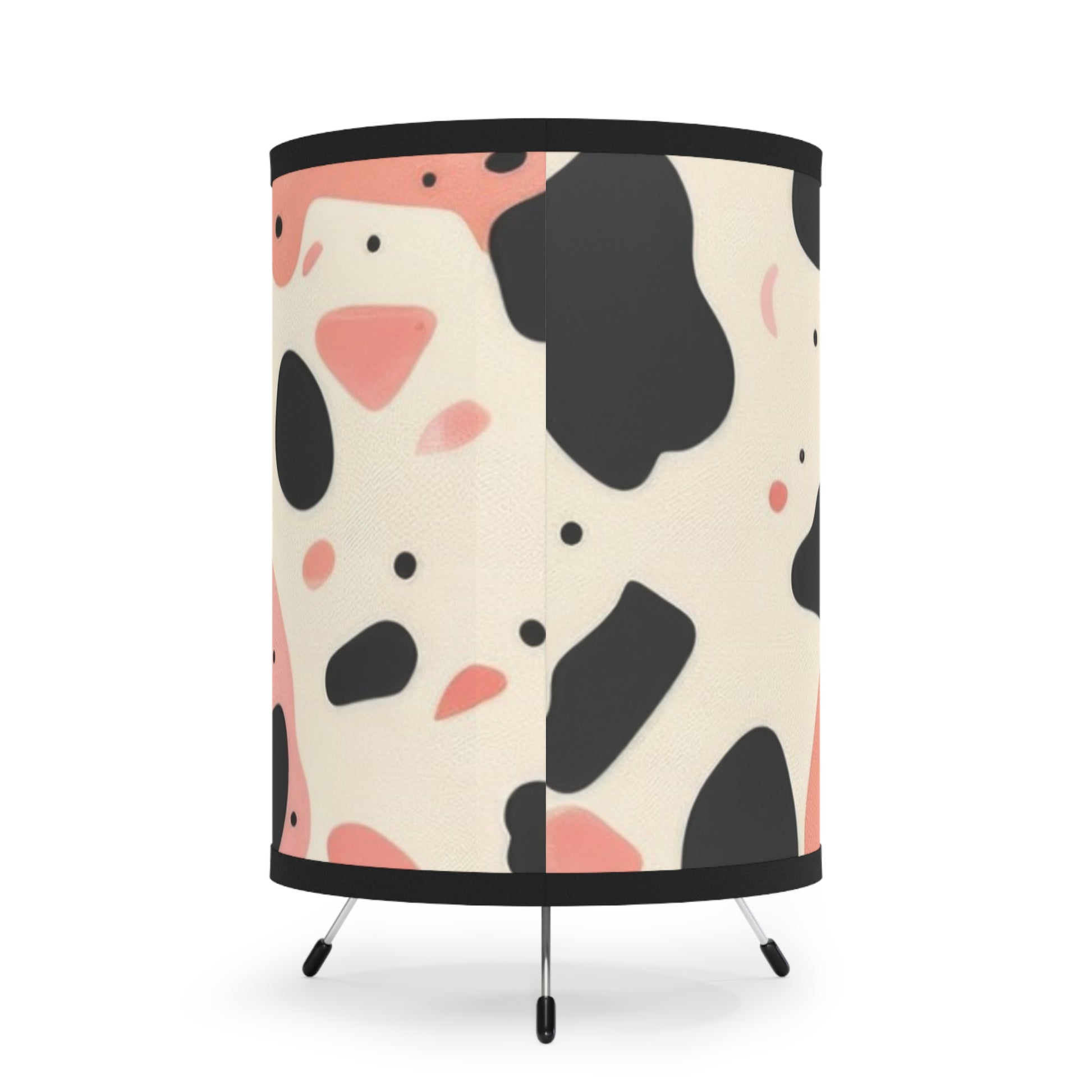 Organic Cow Print Cream and Pink Tripod Lamp with High-Res Printed Shade, US\CA plug, Artsulli - Art is Long, Life is Short, Home Decor, , , , , , , 