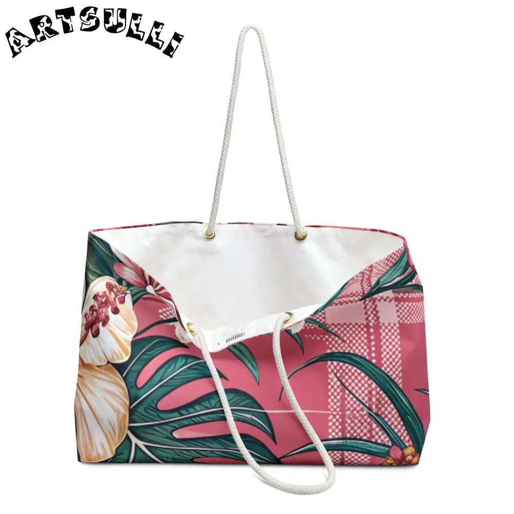 JAKKOUTTHEBXX Plaid x Floral Burgundy and Green Weekender Bag