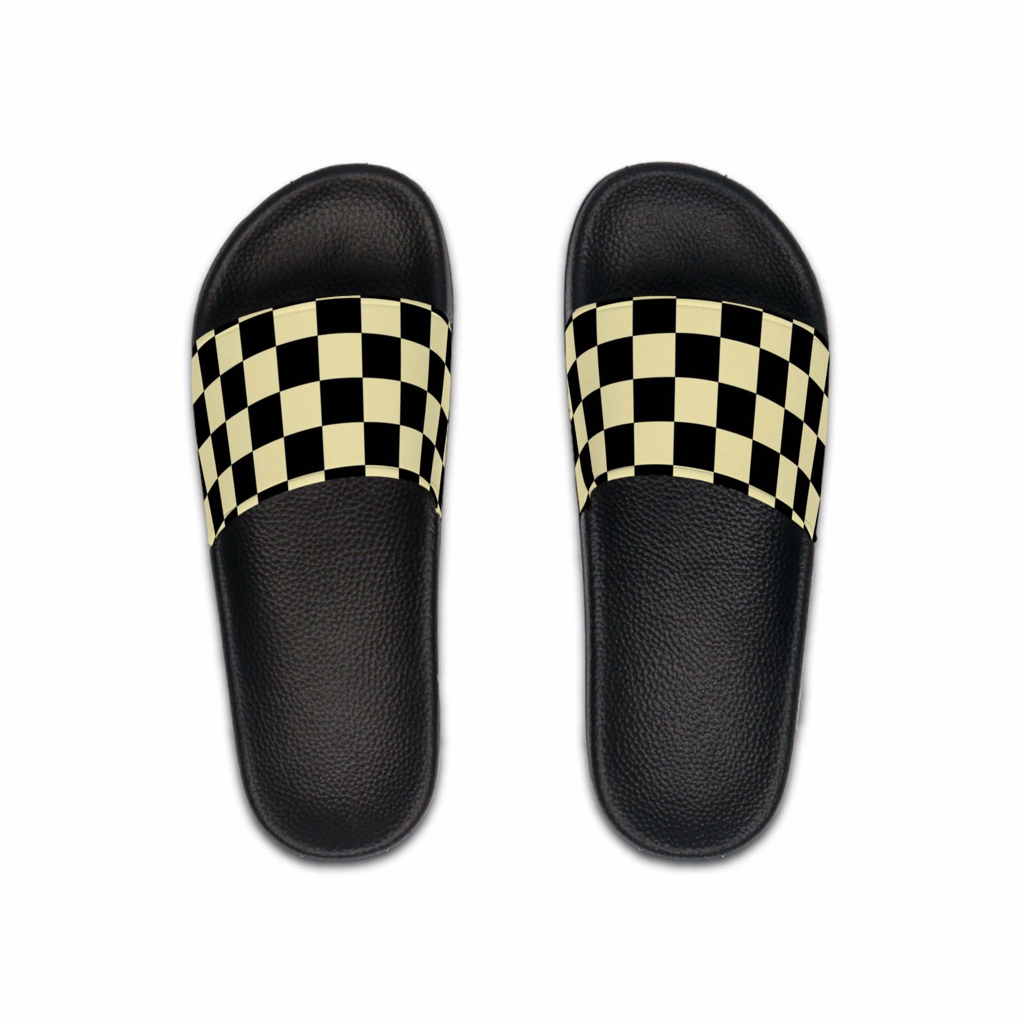 Checkerboard Black and Yellow Men's Slide Sandals, Artsulli - Art is Long, Life is Short, Shoes, Color, Black sole, Size, US 6, , , 14135174295250026478