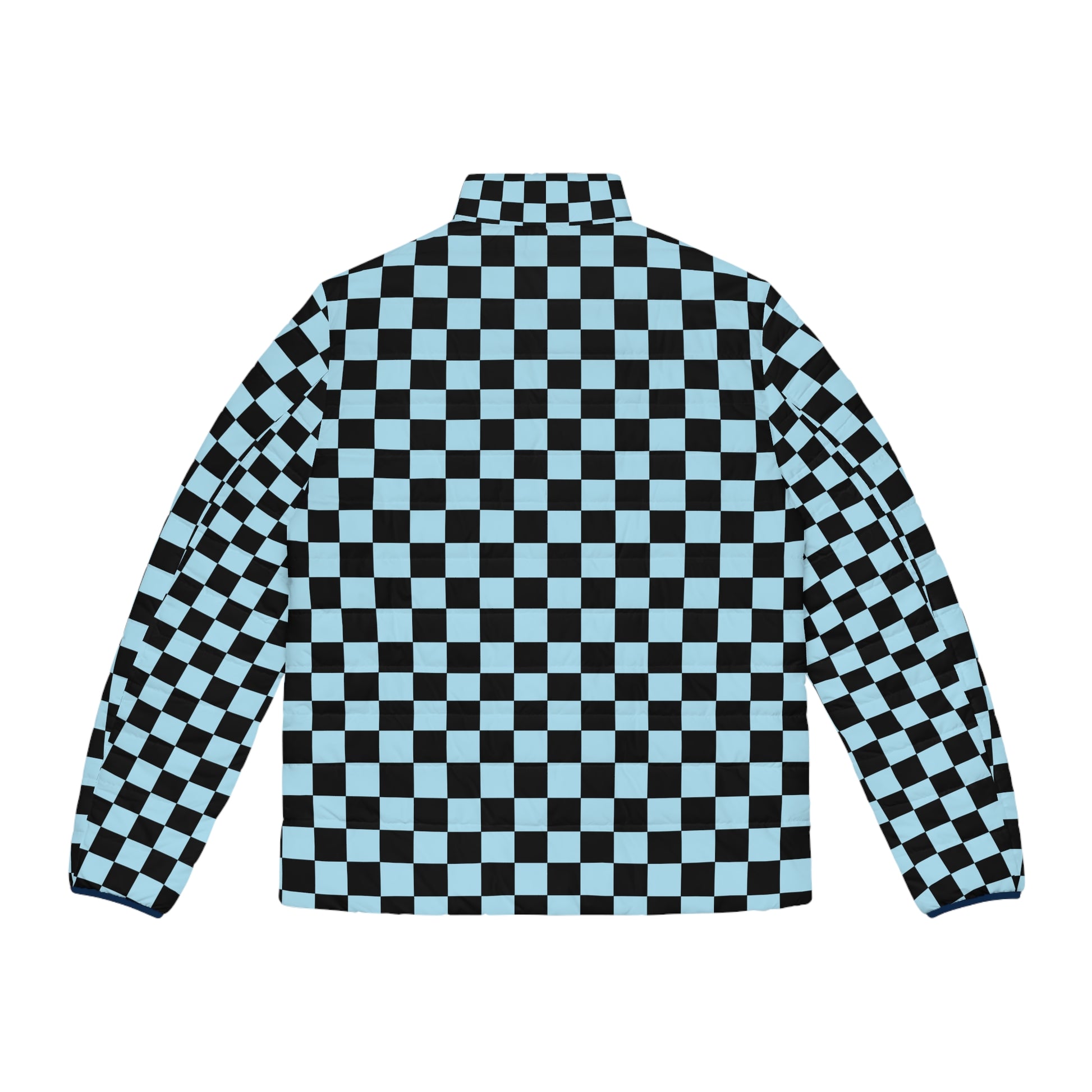 Checkerboard Black and Blue Men's Puffer Jacket (AOP), Artsulli - Art is Long, Life is Short, All Over Prints, , , , , , , 