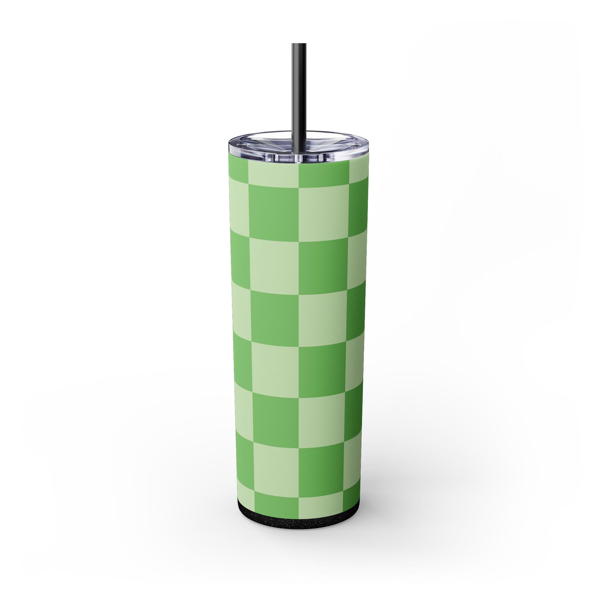 Checkerboard Green Skinny Tumbler with Straw, 20oz, Artsulli - Art is Long, Life is Short, Mug, , , , , , , 
