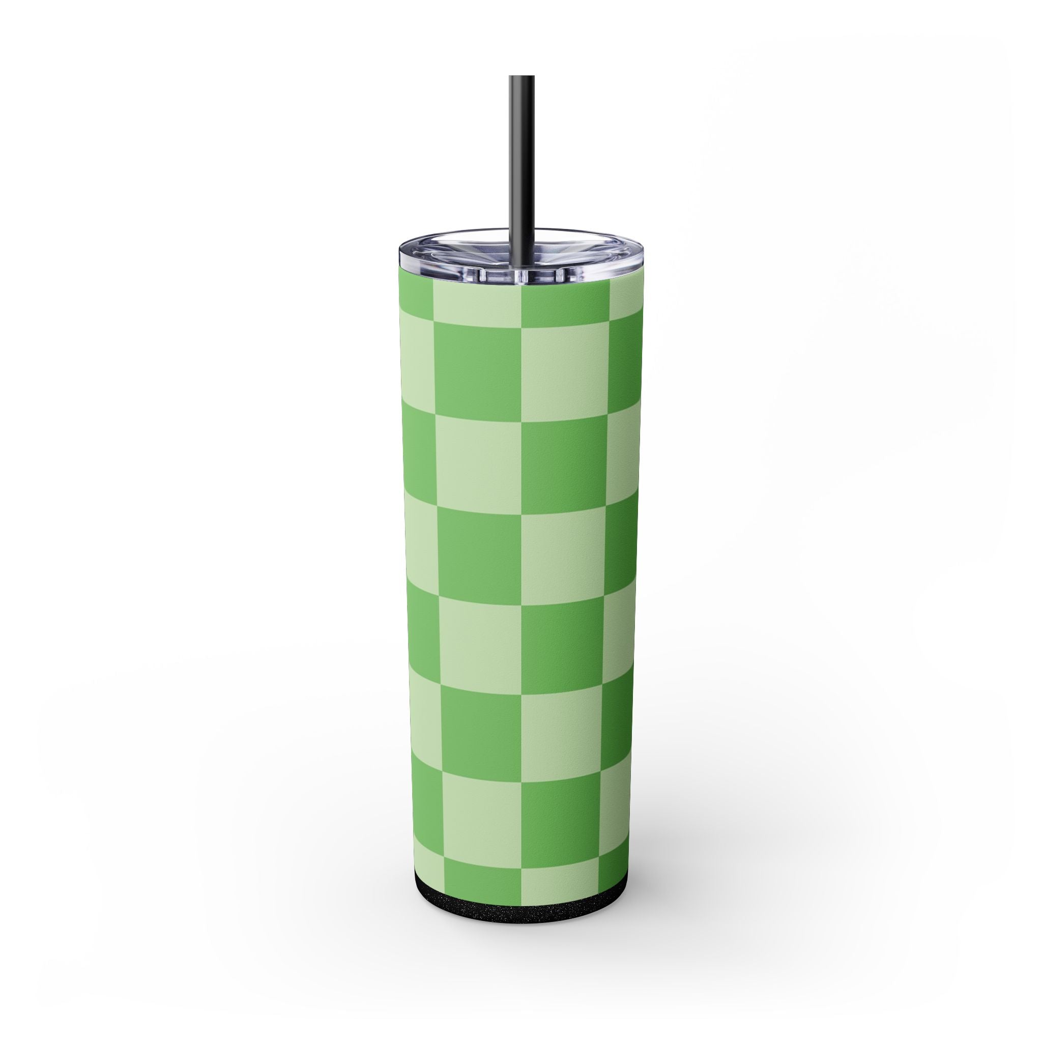 Checkerboard Green Skinny Tumbler with Straw, 20oz, Artsulli - Art is Long, Life is Short, Mug, , , , , , , 