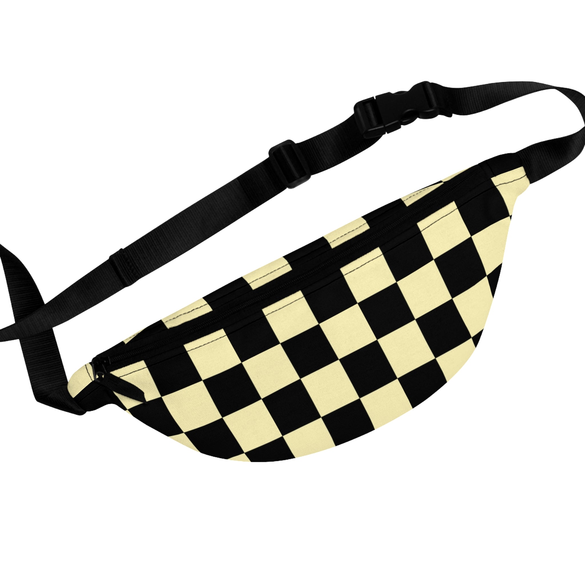 Checkerboard Black and Yellow Fanny Pack, Artsulli - Art is Long, Life is Short, Bags, Size, One size, , , , , 33514973388735039618