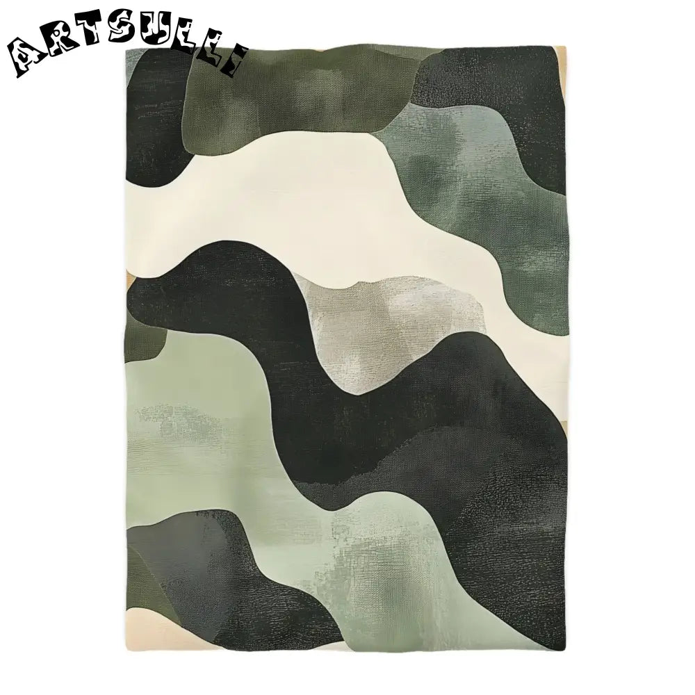 JAKKOUTTHEBXX Abstract Green Black Off White Wavy Pattern Duvet
