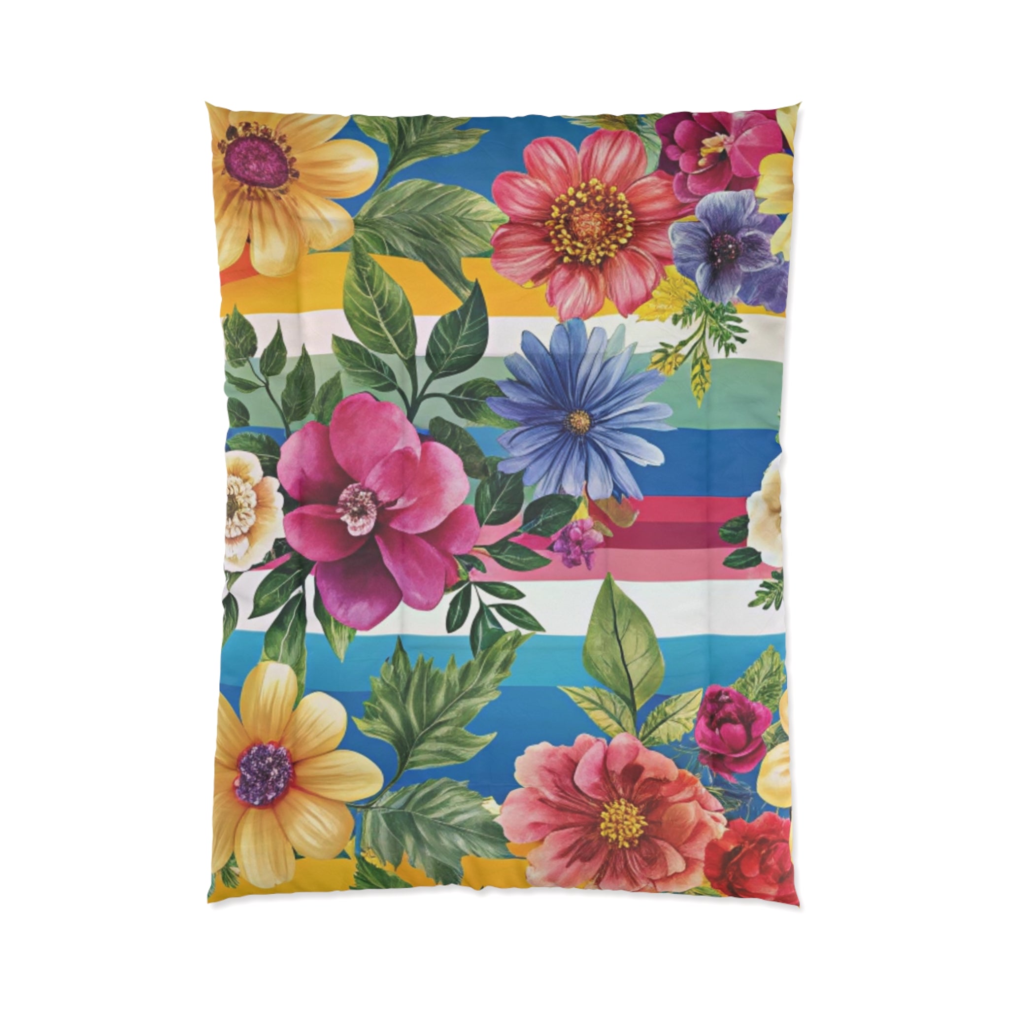 Floral Stripe 4K Comforter, Artsulli - Art is Long, Life is Short, Home Decor, Size, 68" × 92", , , , , 12886060707558966800