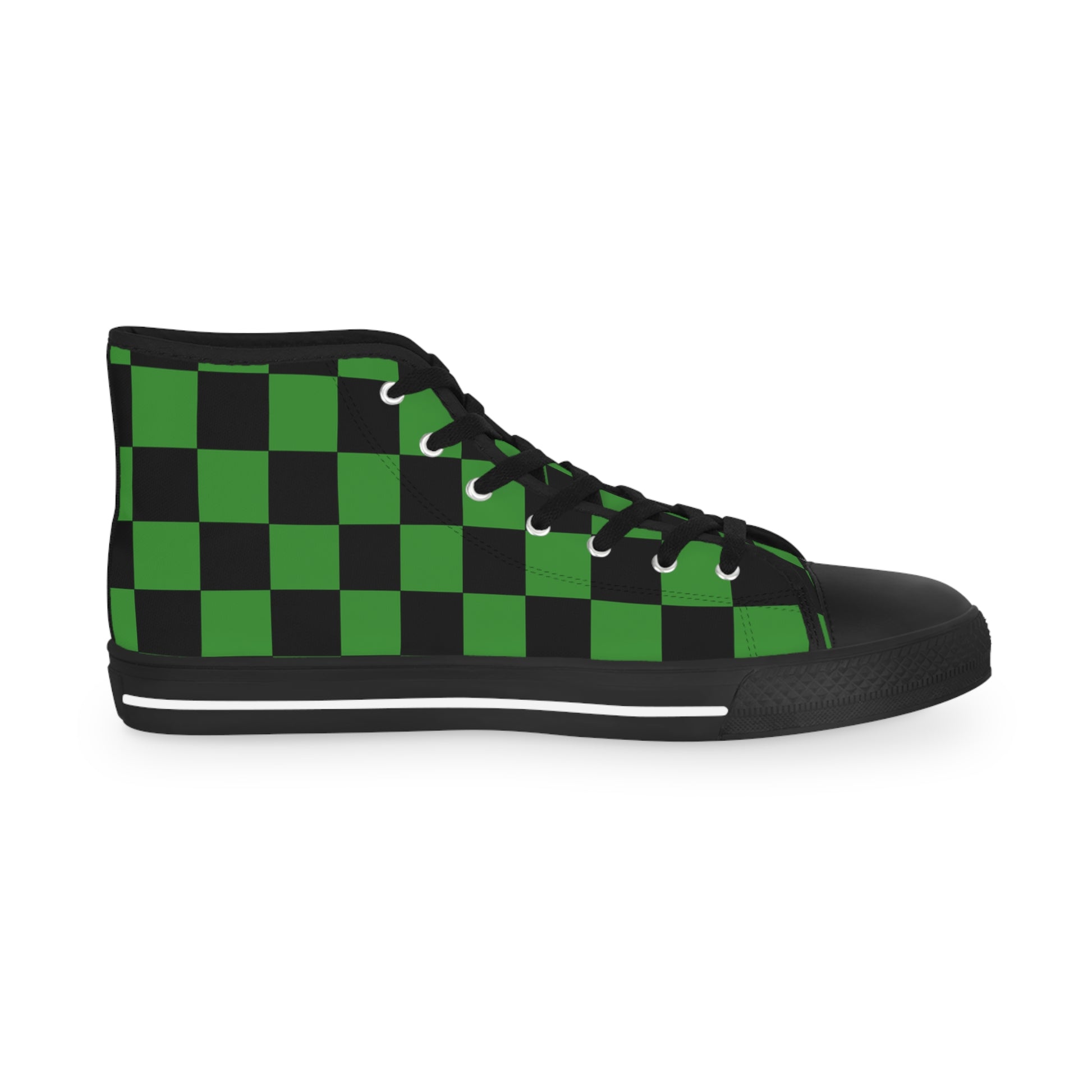 Checkerboard Green and Black Men's High Top Sneakers, Artsulli - Art is Long, Life is Short, Shoes, , , , , , , 