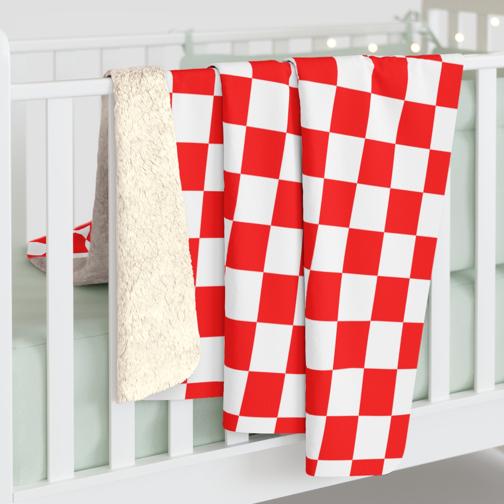 Checkerboard II Red and White Sherpa Fleece Blanket, Artsulli - Art is Long, Life is Short, Home Decor, , , , , , , 