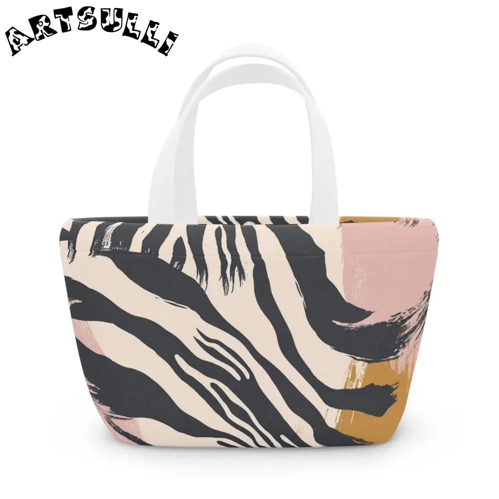 JAKKOUTTHEBXX Zebra Print Lunch Bag Tote with Pink and Yellow