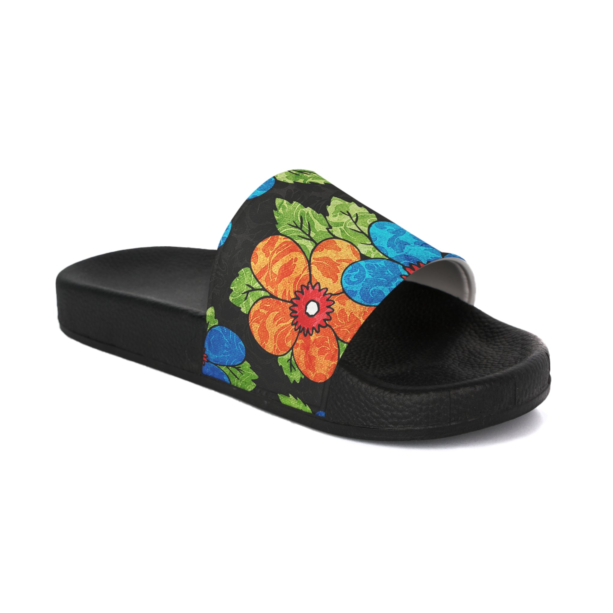 Groovy Black Floral Kl Women's Slide Sandals, Artsulli - Art is Long, Life is Short, Shoes, Color, Black sole, Size, US 5, , , 26844392423299487916