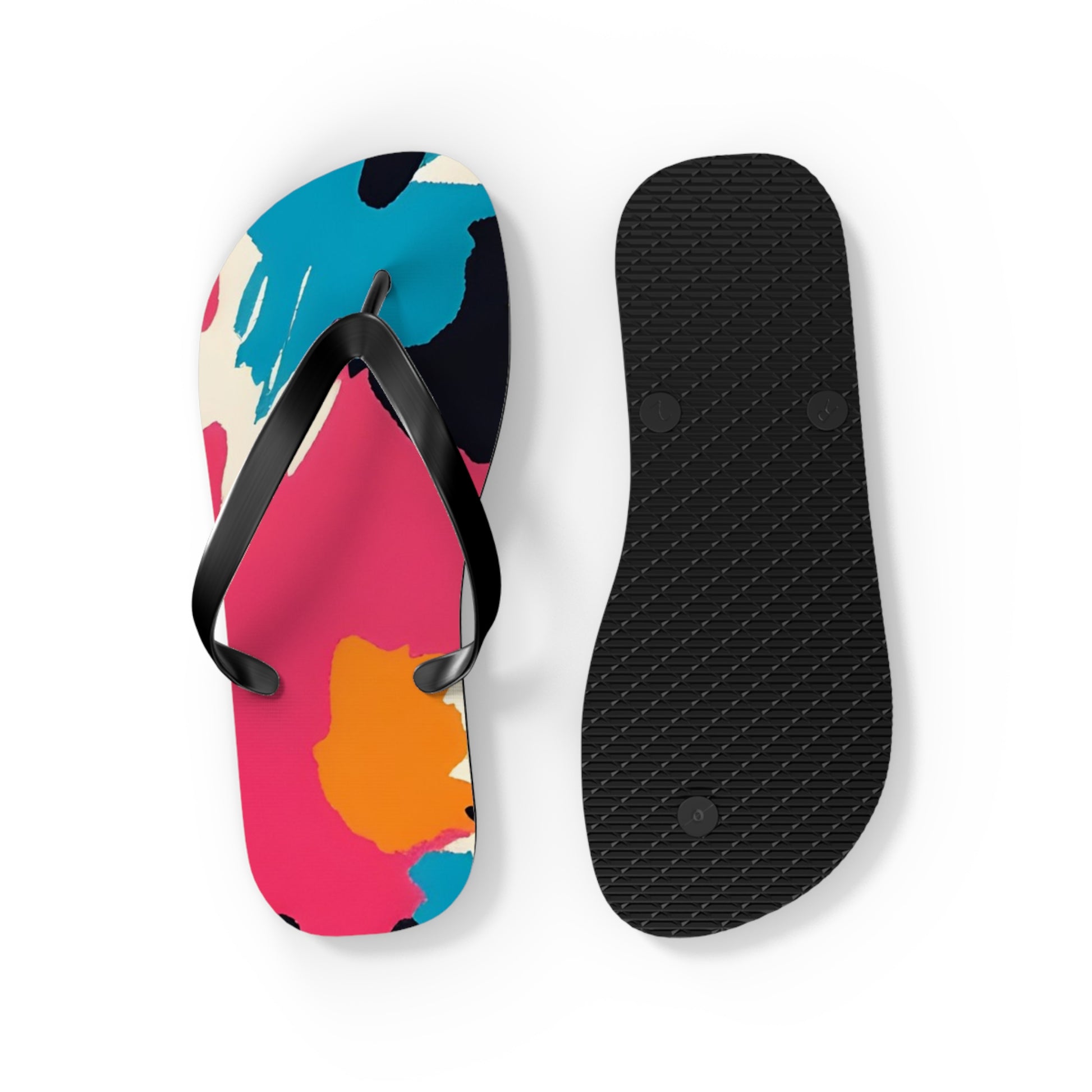 Wild Brush Strokes x Animal Print Multi-Color Flip Flops, Artsulli - Art is Long, Life is Short, Shoes, , , , , , , 