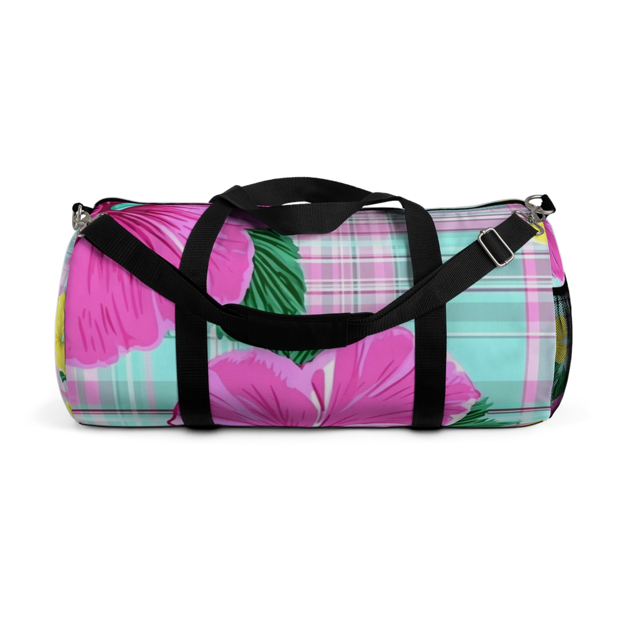Plaid Hibiscus II Pink and Yellow Duffel Bag, Artsulli - Art is Long, Life is Short, Bags, Size, Large, , , , , 13593565578794671778