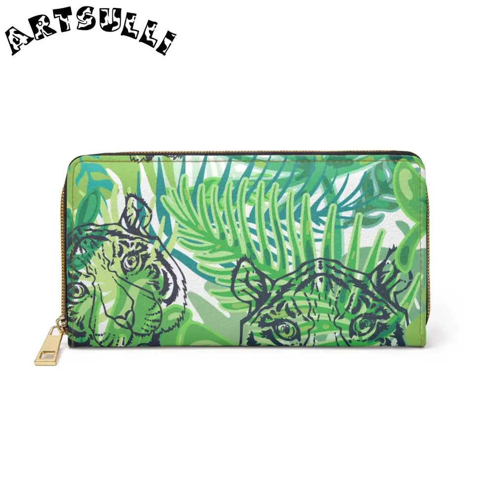 JAKKOUTTHEBXX Tropical Jungle Tigers Green Zipper Wallet