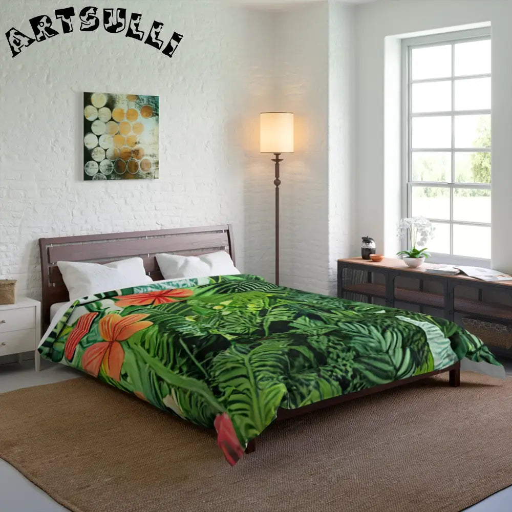 JAKKOUTTHEBXX Art Printed Tropical Foliage Blanket with Green Leaves