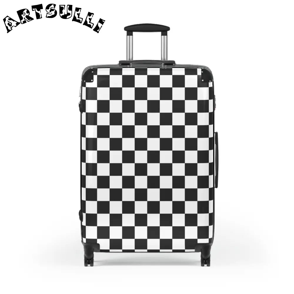 JAKKOUTTHEBXX Checkerboard White and Black Suitcase JAKKOUTTHEBXX