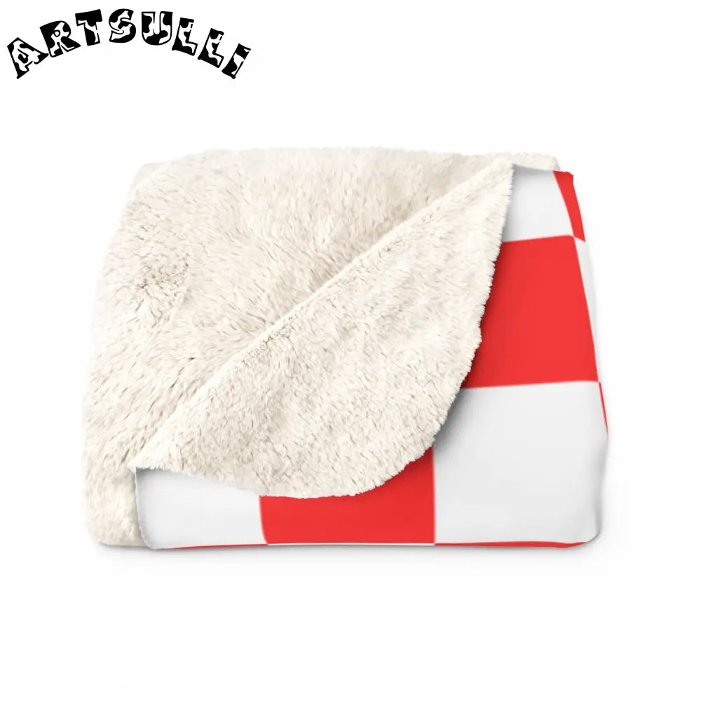 JAKKOUTTHEBXX Checkerboard Red and White Sherpa Fleece Blanket
