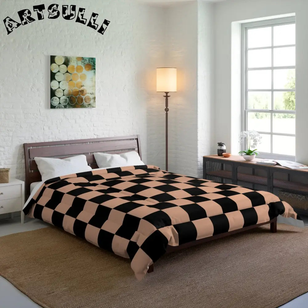 JAKKOUTTHEBXX Checkerboard Soft Orange and Black Comforter