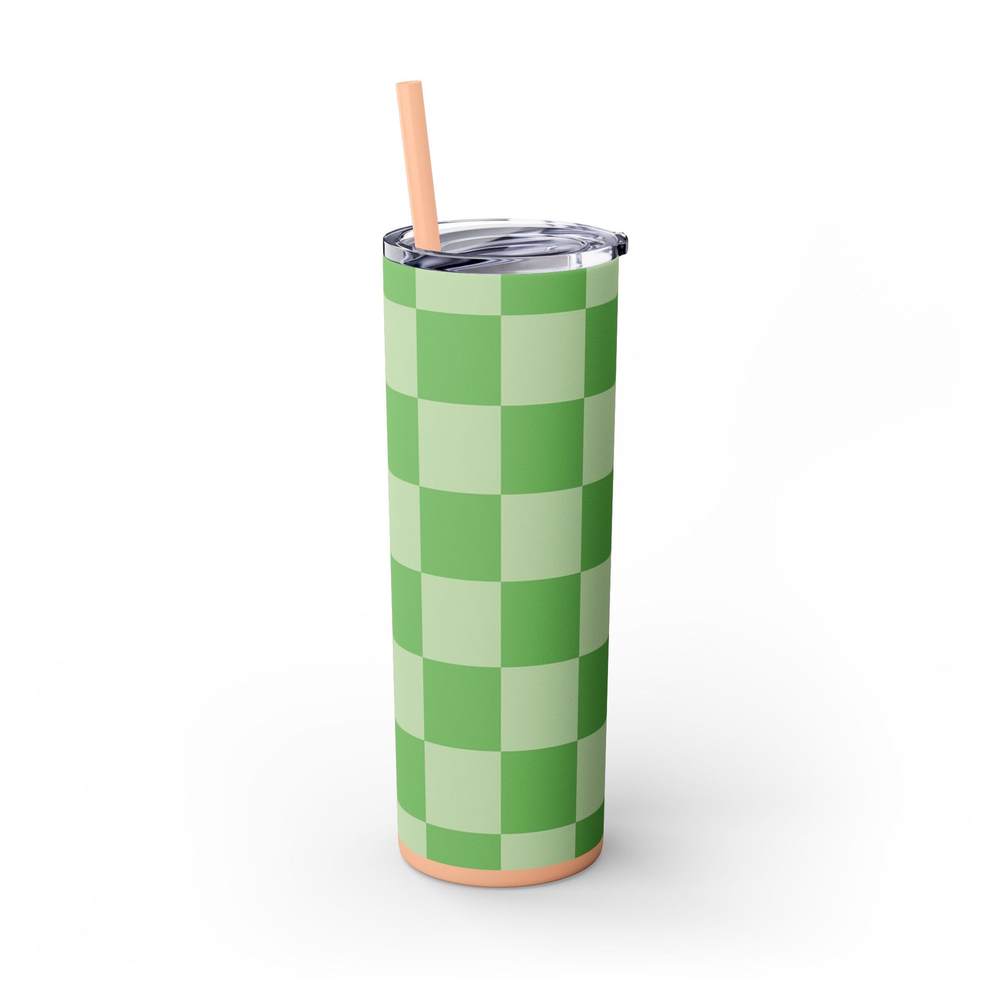 Checkerboard Green Skinny Tumbler with Straw, 20oz, Artsulli - Art is Long, Life is Short, Mug, , , , , , , 