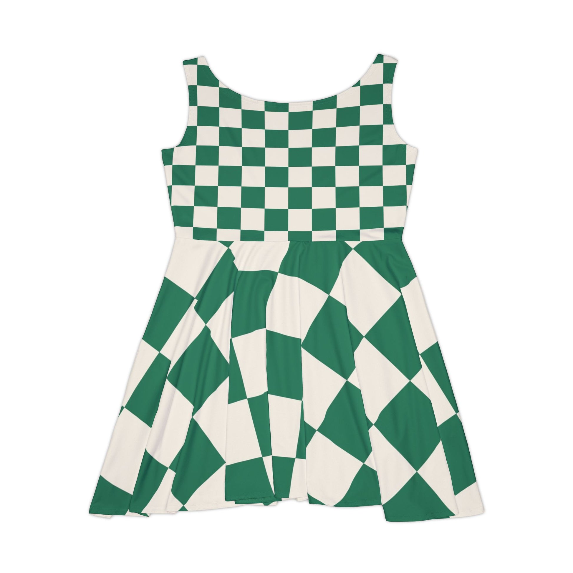 Checkerboard Dark Green Women's Skater Dress (AOP), Artsulli - Art is Long, Life is Short, All Over Prints, , , , , , , 