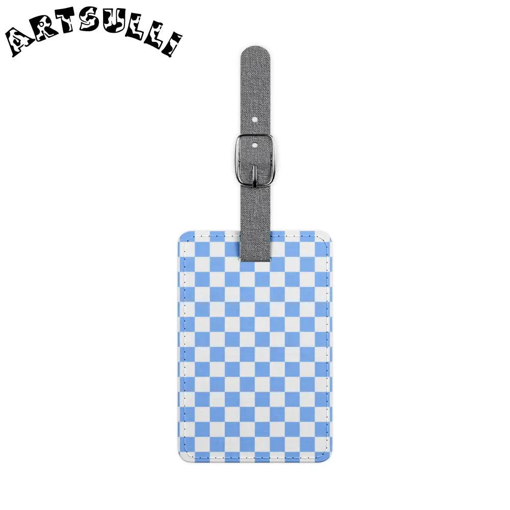 JAKKOUTTHEBXX Checkerboard White and Light Blue Saffiano Polyester