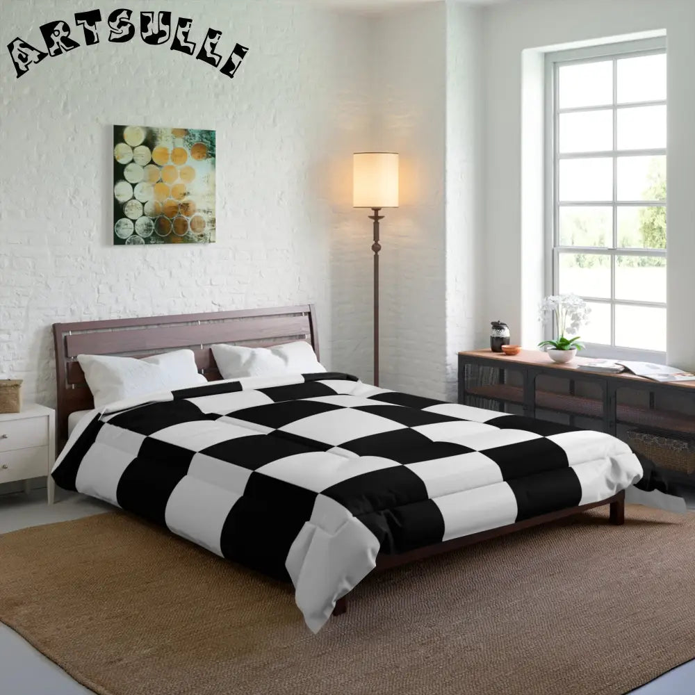 JAKKOUTTHEBXX Checkerboard Black and White Comforter JAKKOUTTHEBXX