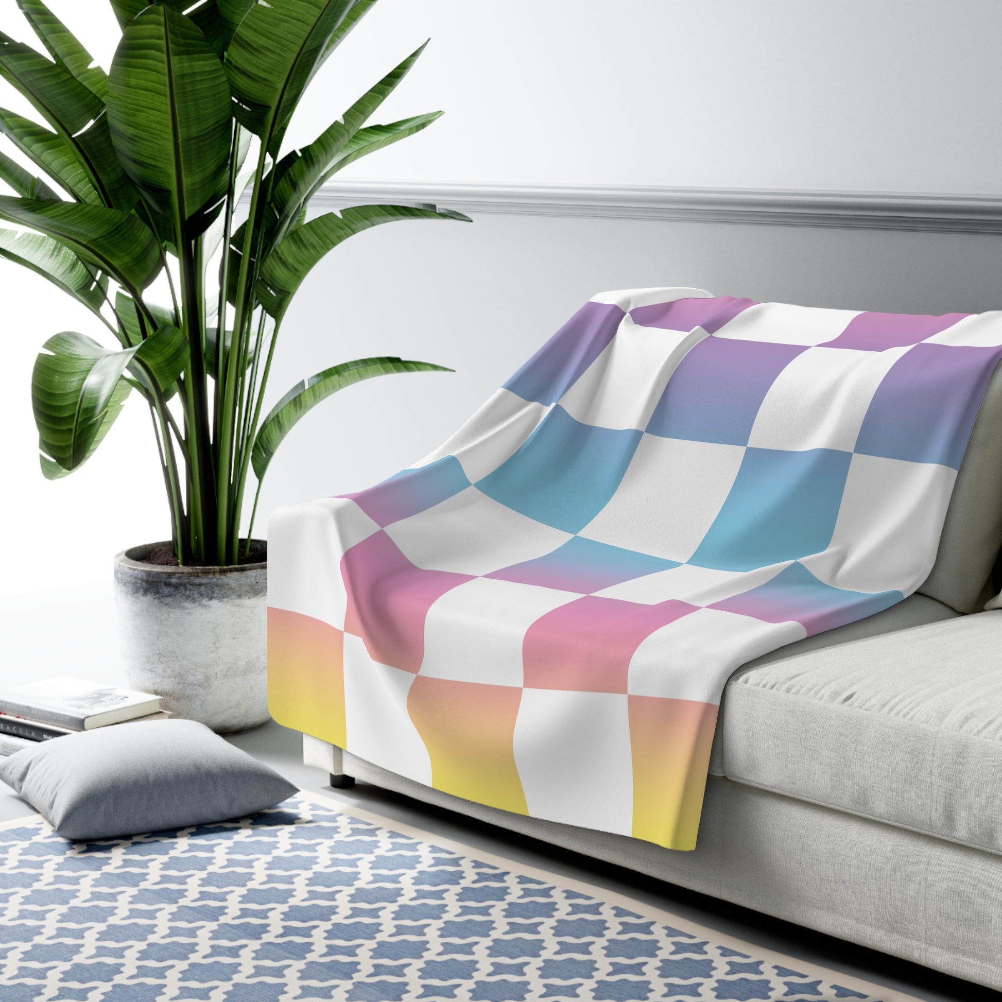 Vaporwave Check Sherpa Fleece Blanket, Artsulli - Art is Long, Life is Short, Home Decor, , , , , , , 