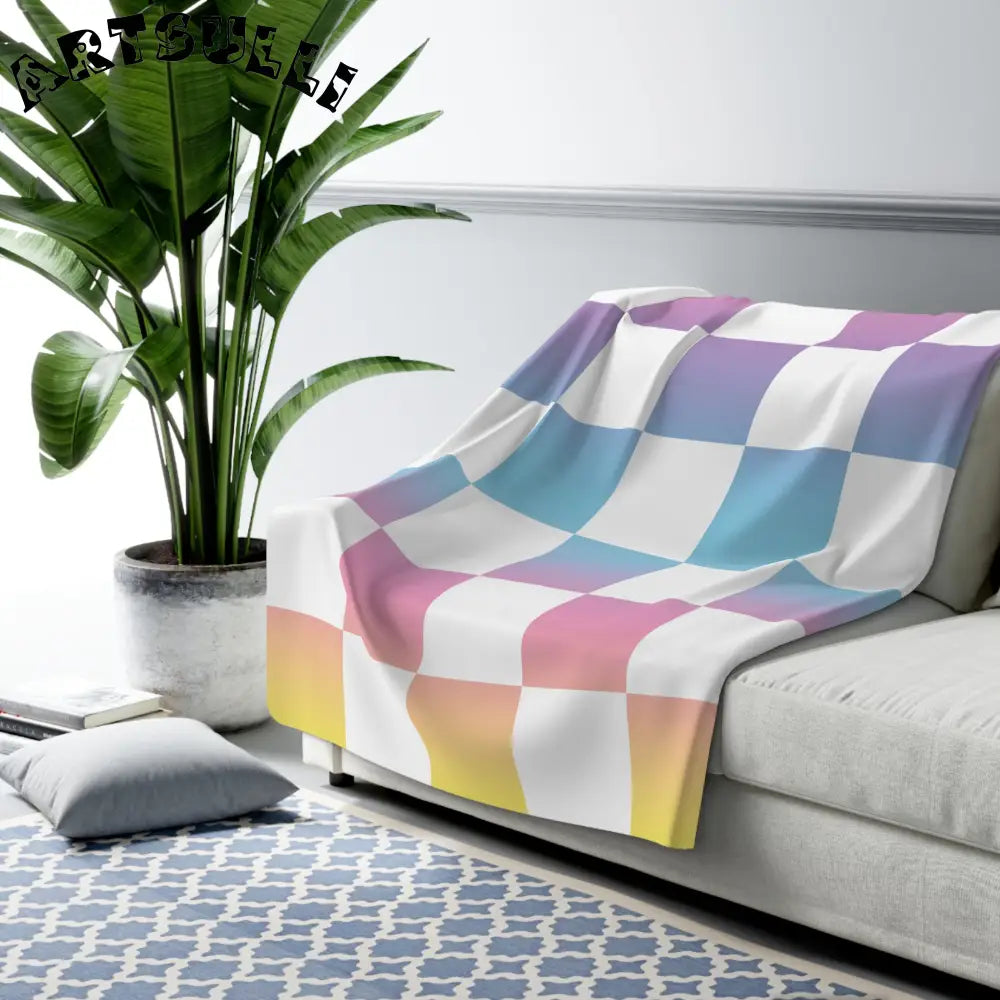 JAKKOUTTHEBXX Vaporwave Check Sherpa Fleece Blanket JAKKOUTTHEBXX