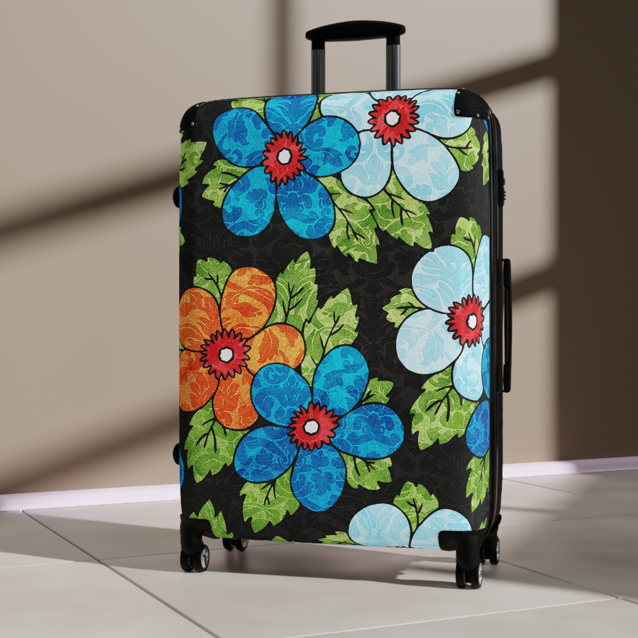 Groovy Black Floral Kl II Suitcase, Artsulli - Art is Long, Life is Short, Bags, , , , , , , 