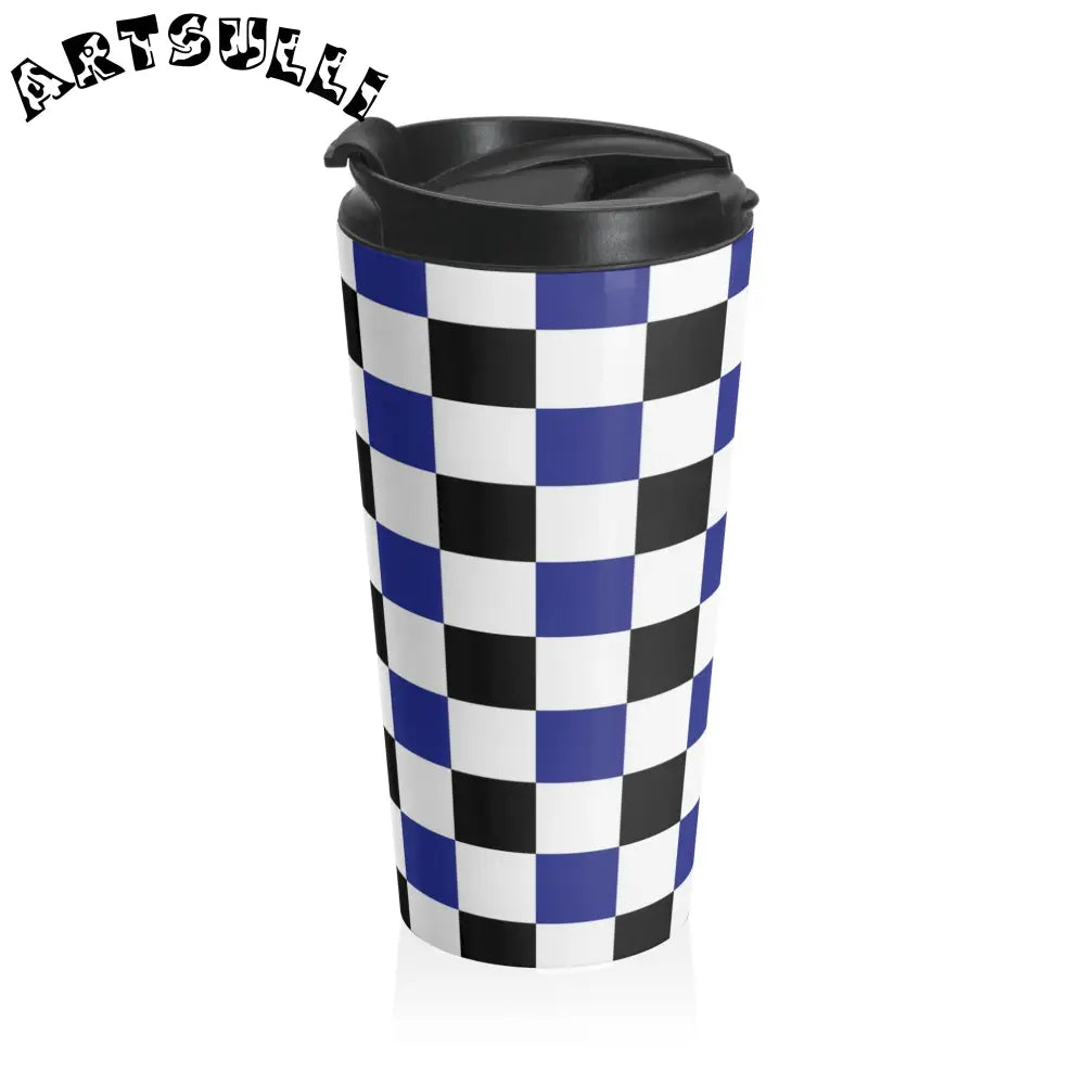 JAKKOUTTHEBXX Checkerboard Blue White and Black Stainless Steel