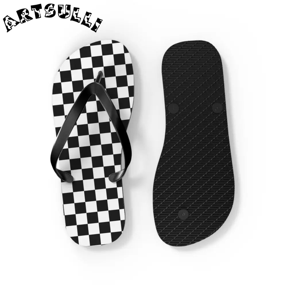 JAKKOUTTHEBXX Checkerboard White and Black Flip Flops JAKKOUTTHEBXX