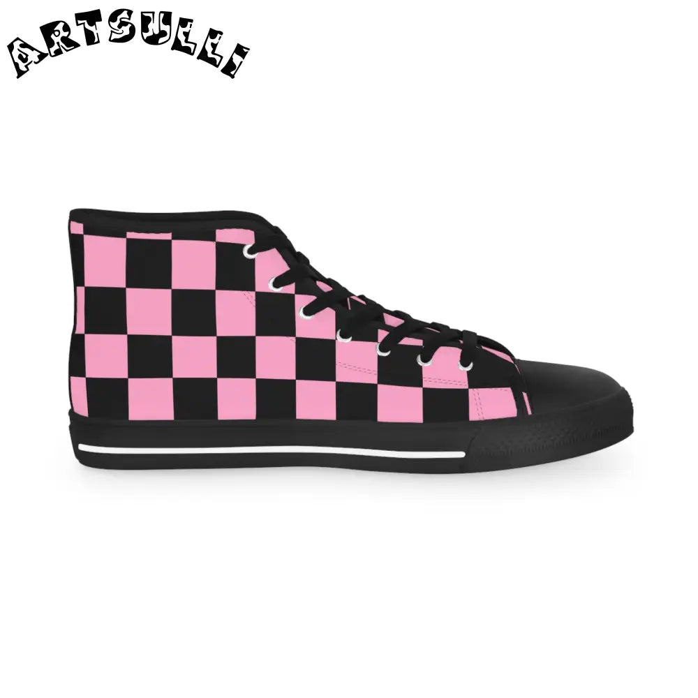 JAKKOUTTHEBXX Checkerboard Black and Pink Men’s High Top Sneakers