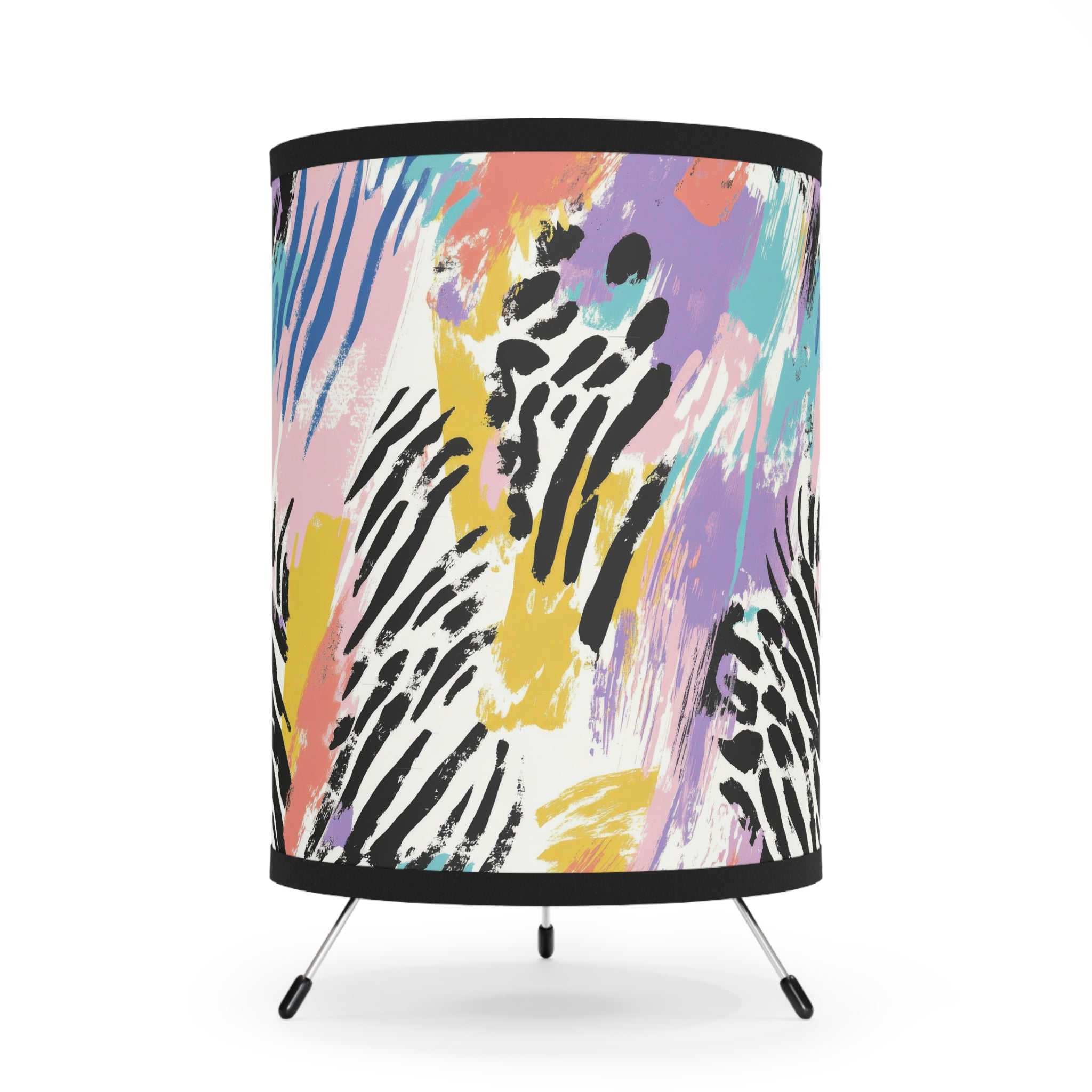 Wild Zebra Stripes x Paint Brush Strokes Multi-Color II Tripod Lamp with High-Res Printed Shade, US\CA plug, Artsulli - Art is Long, Life is Short, Home Decor, Size, One size, Color, Black, , , 15768045037660