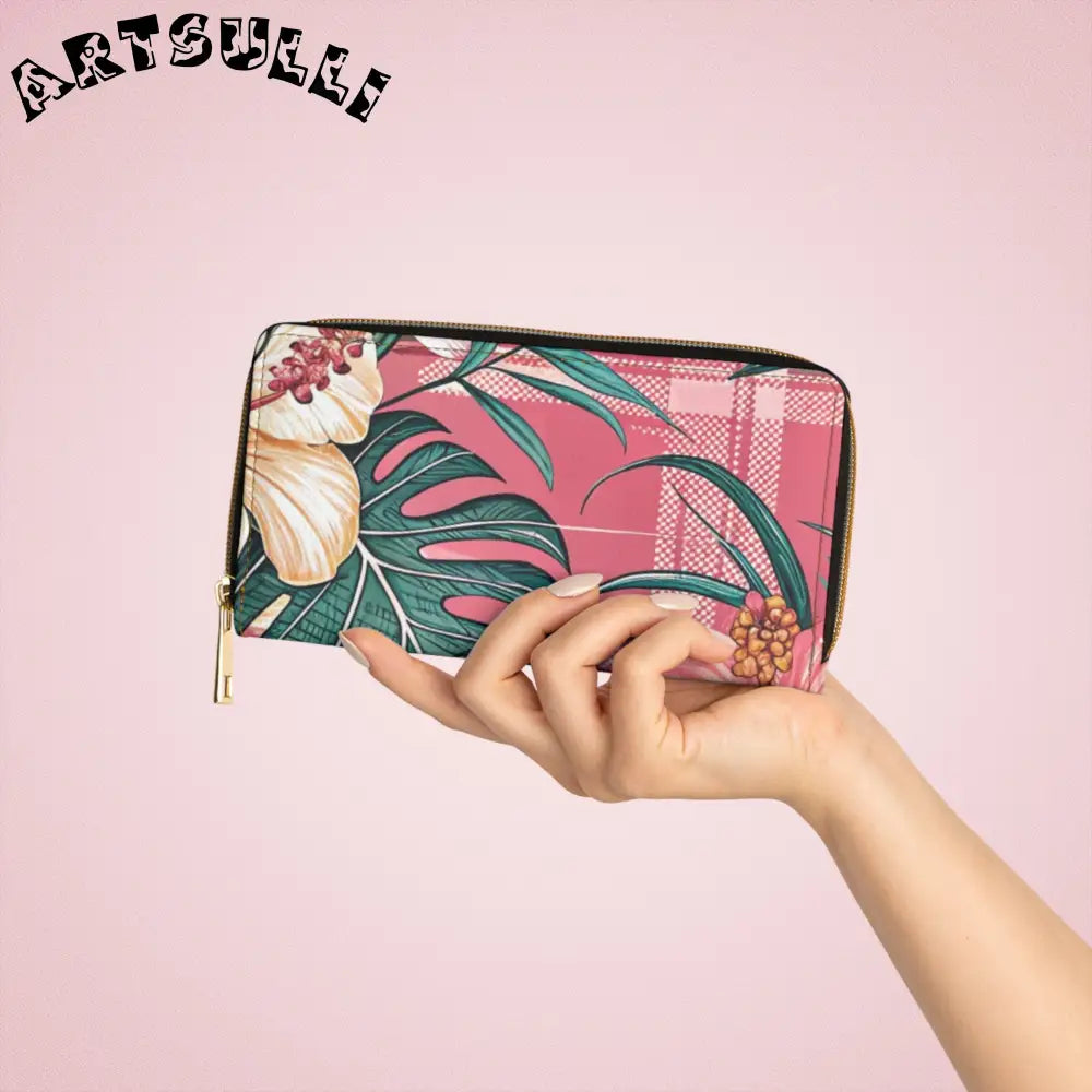 JAKKOUTTHEBXX Plaid x Floral Burgundy and Green Zipper Wallet