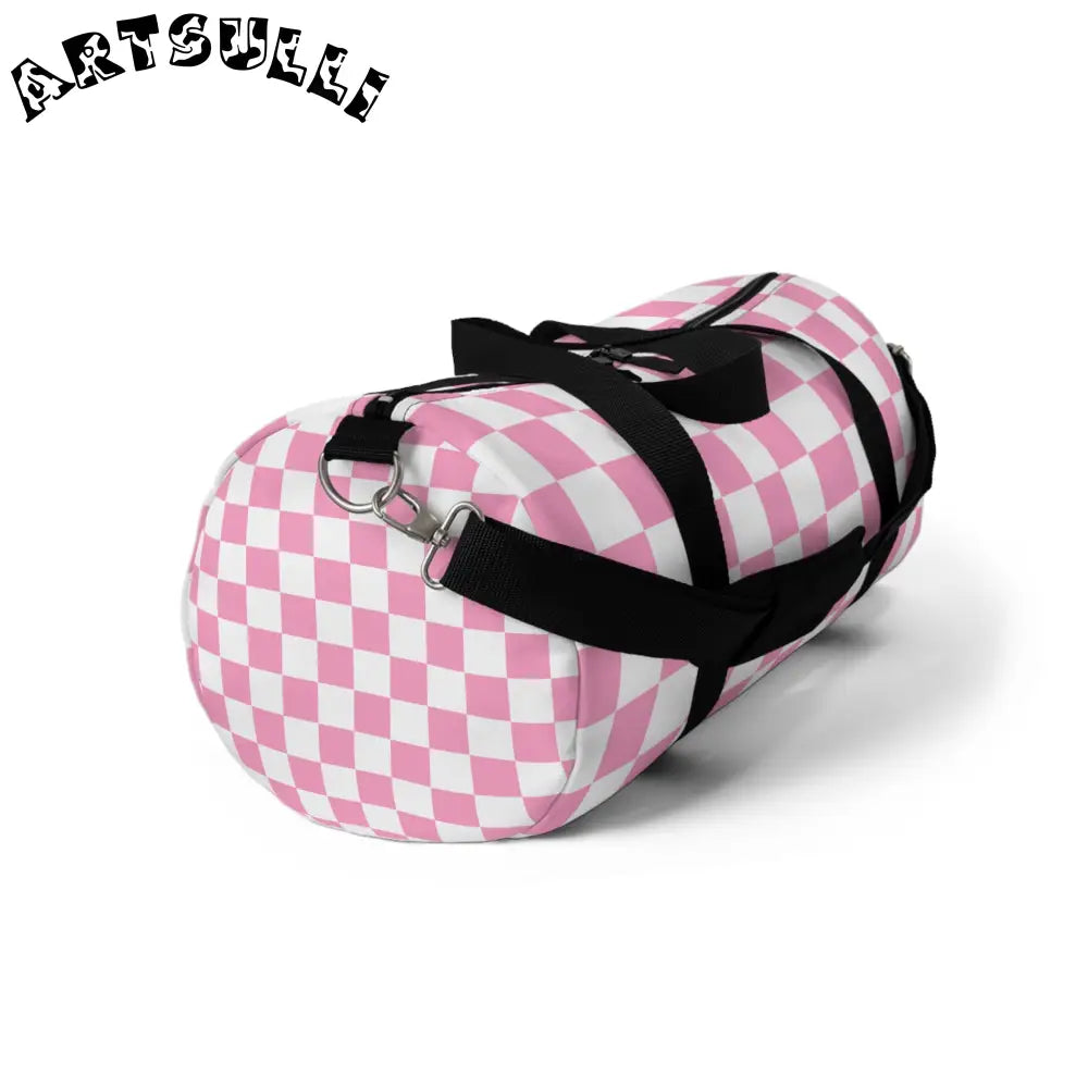 JAKKOUTTHEBXX Checkerboard Hot Pink and White Duffel Bag