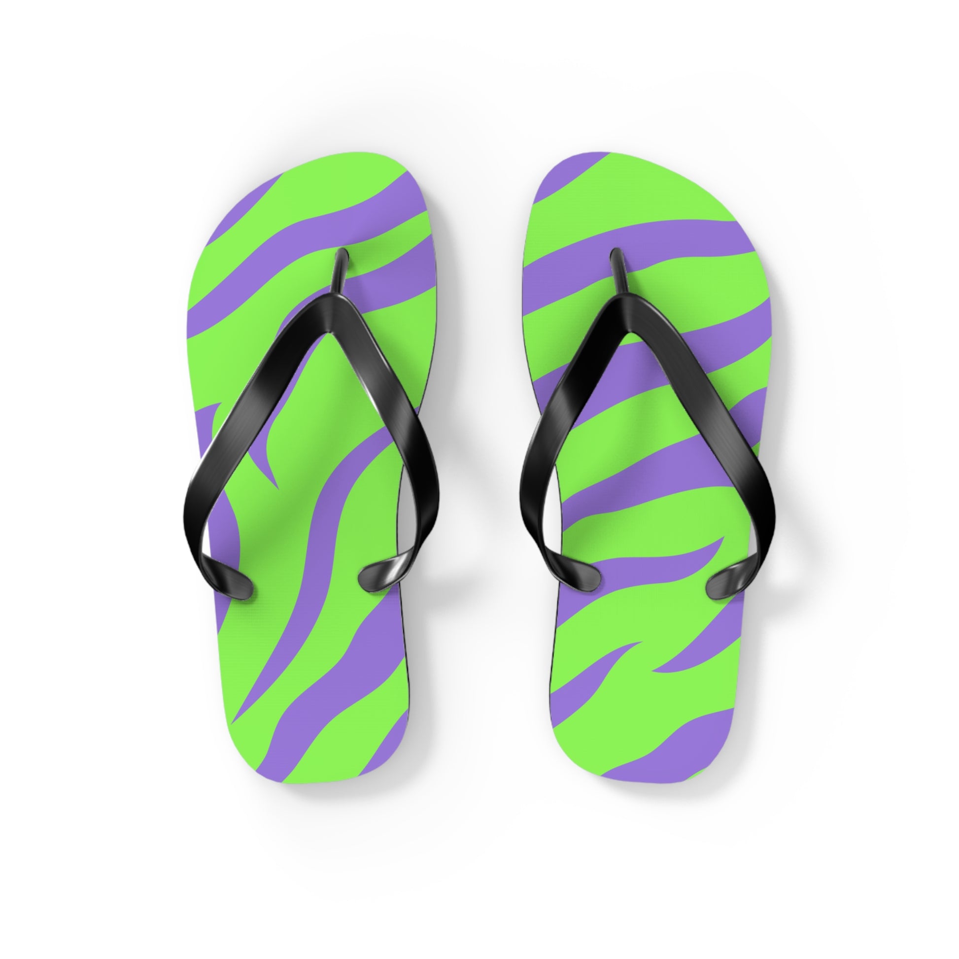 Tyrannosaurus Print Green and Purple Flip Flops, Artsulli - Art is Long, Life is Short, Shoes, Size, S, Color, Black sole, , , 15087247255916