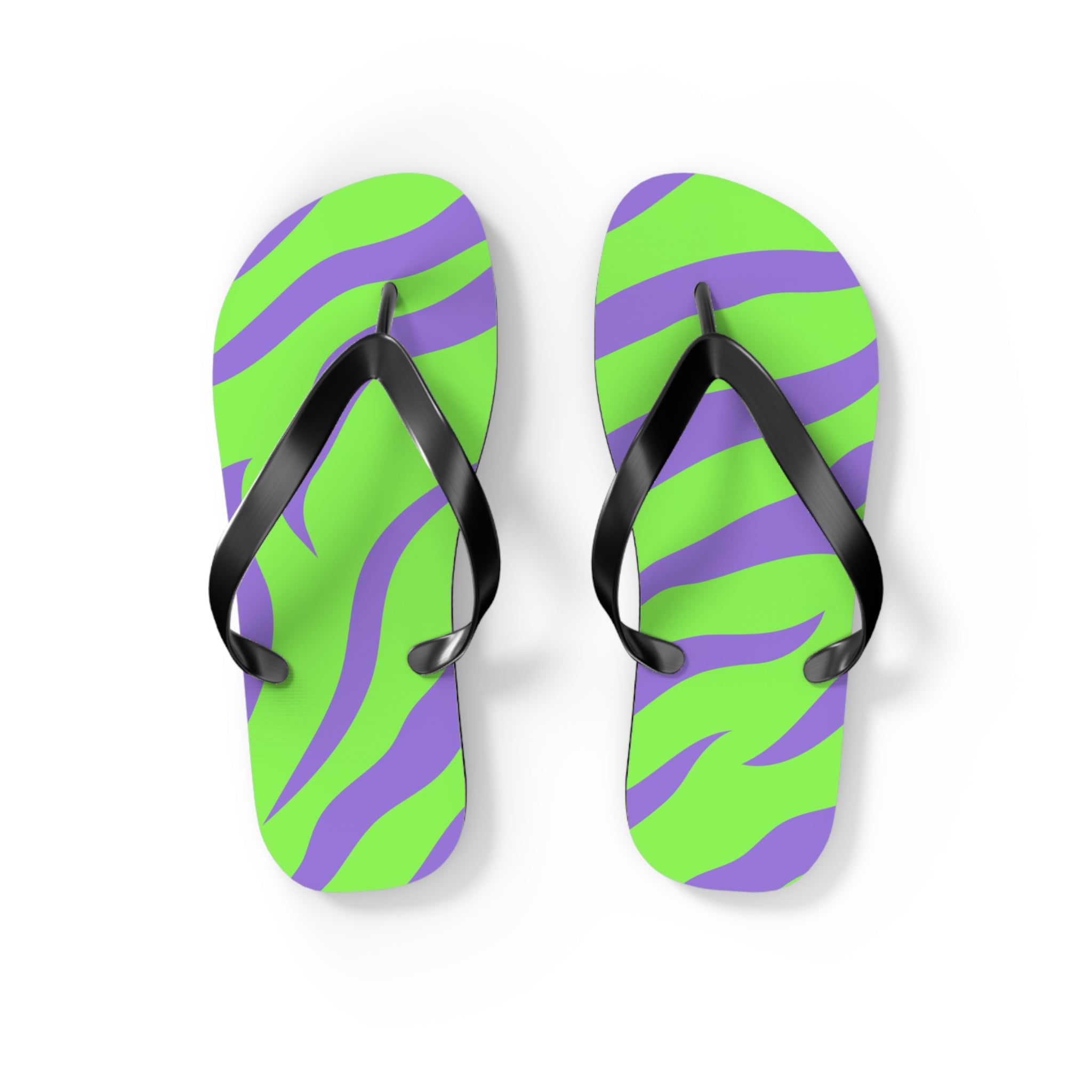 Tyrannosaurus Print Green and Purple Flip Flops, Artsulli - Art is Long, Life is Short, Shoes, Size, S, Color, Black sole, , , 15087247255916