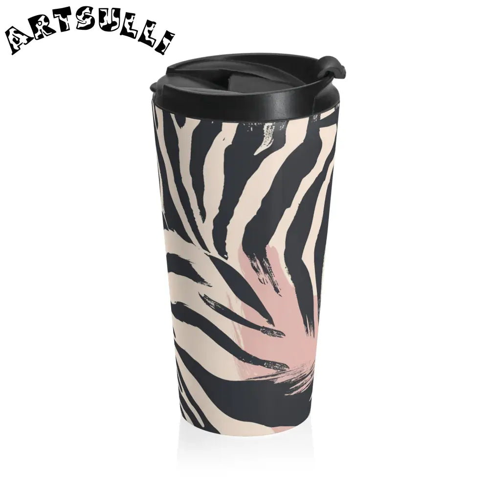 JAKKOUTTHEBXX Stainless steel zebra print travel mug with black lid