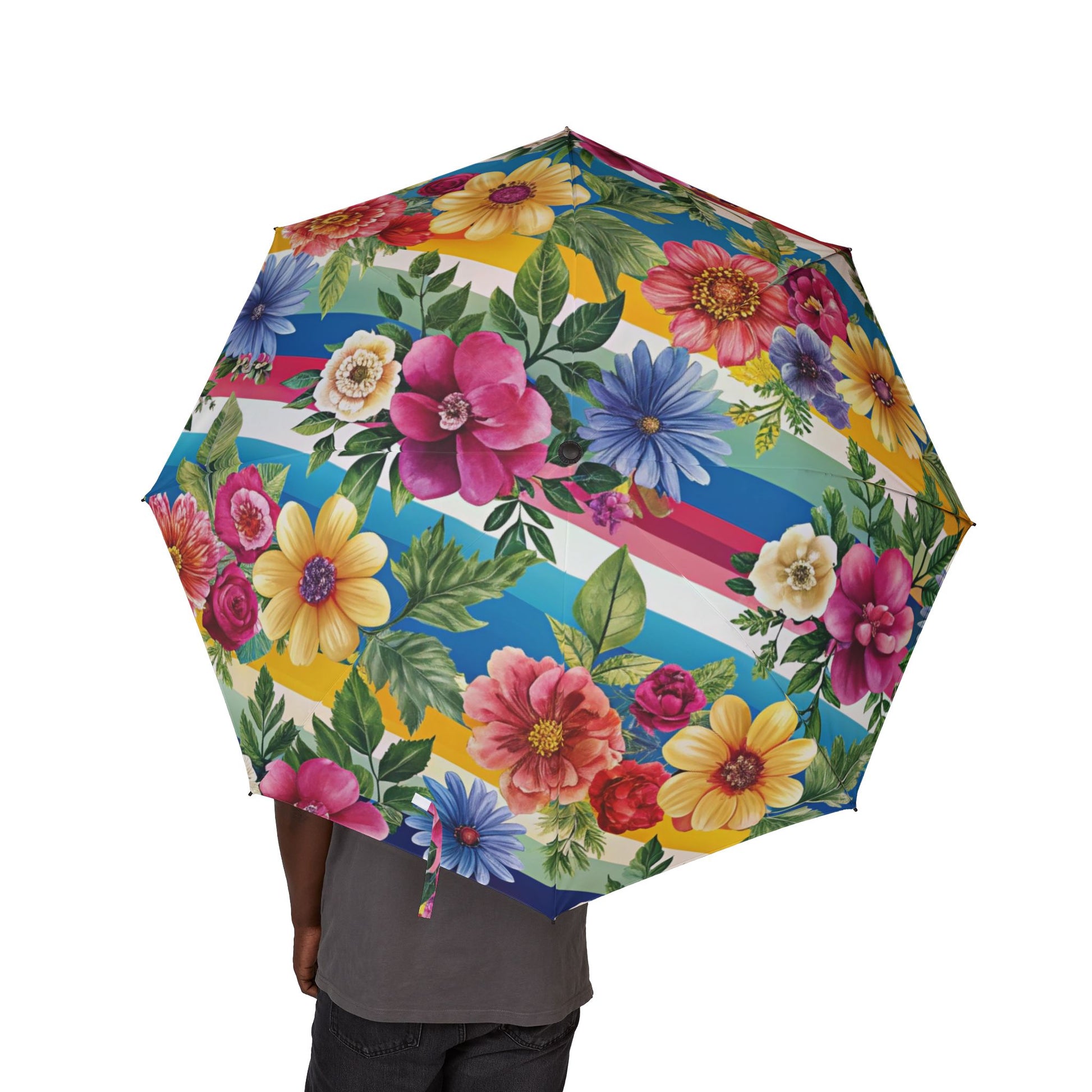 Floral Stripe 4K II Semi-Automatic Foldable Umbrella, Artsulli - Art is Long, Life is Short, Accessories, , , , , , , 