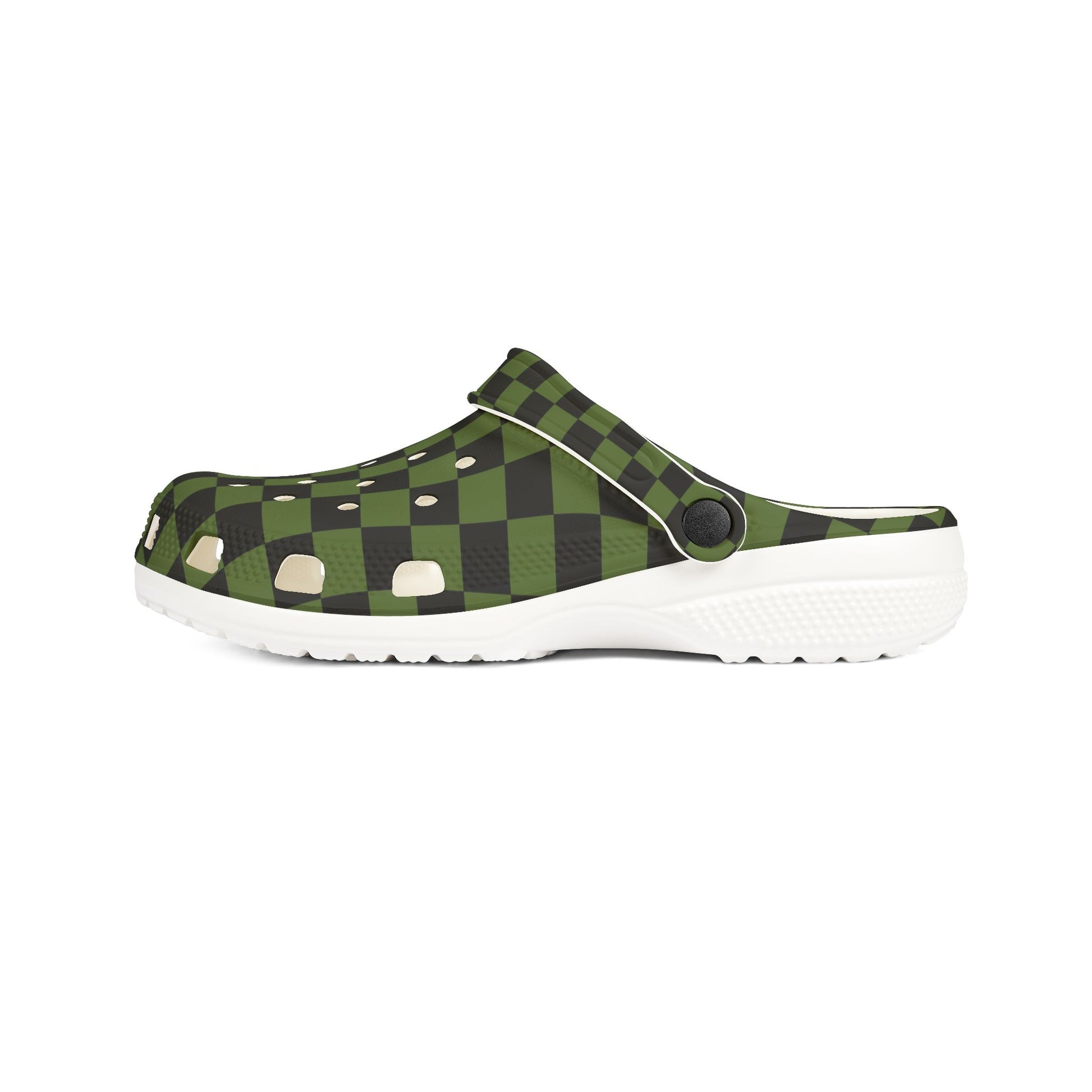 Checkerboard Olive Green and Black EVA Foam Rubber Shoes (AOP), Artsulli - Art is Long, Life is Short, Shoes, , , , , , , 
