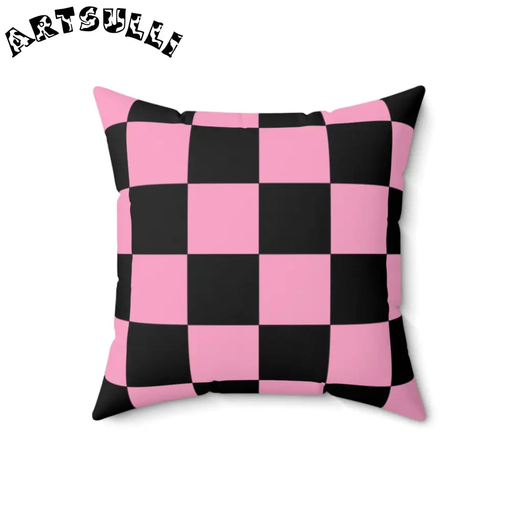 JAKKOUTTHEBXX Checkerboard Black and Pink Spun Polyester Square
