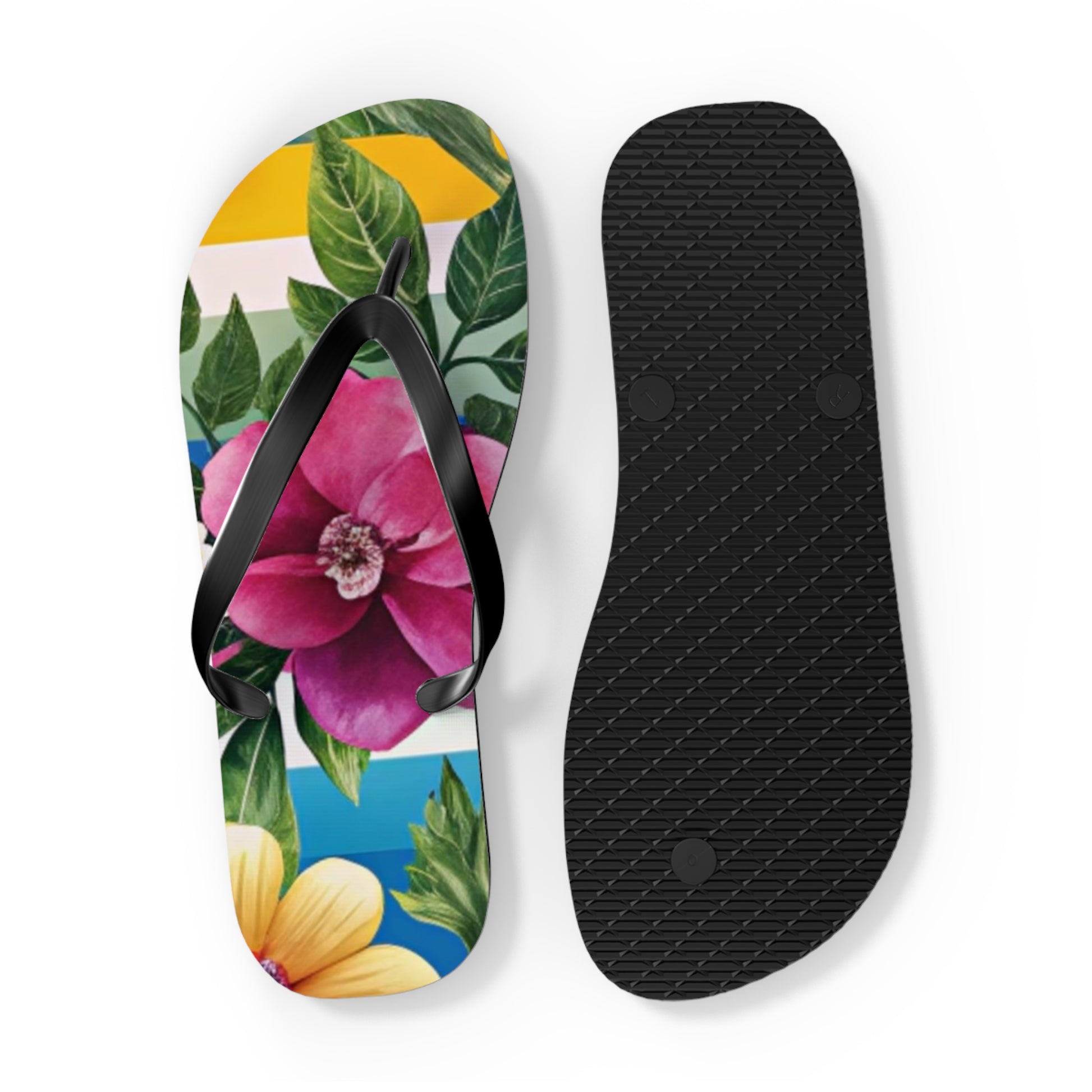 Floral Stripe 4K Flip Flops, Artsulli - Art is Long, Life is Short, Shoes, , , , , , , 