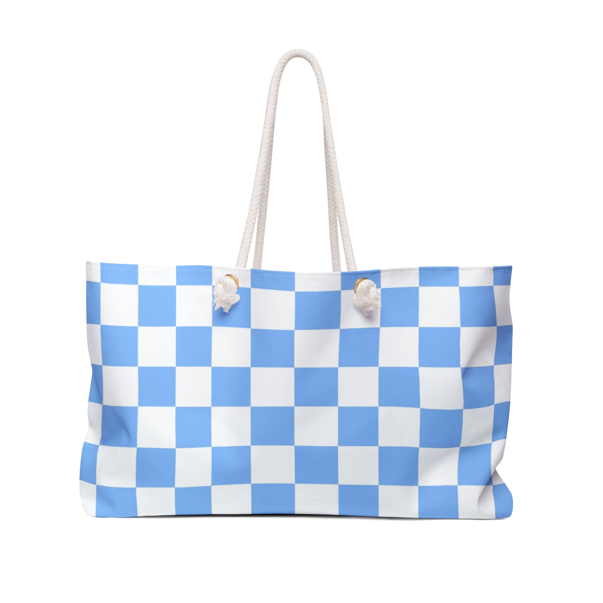 Checkerboard White and Light Blue Weekender Bag, Artsulli - Art is Long, Life is Short, Bags, Size, 24" × 13", , , , , 22050918966594517018