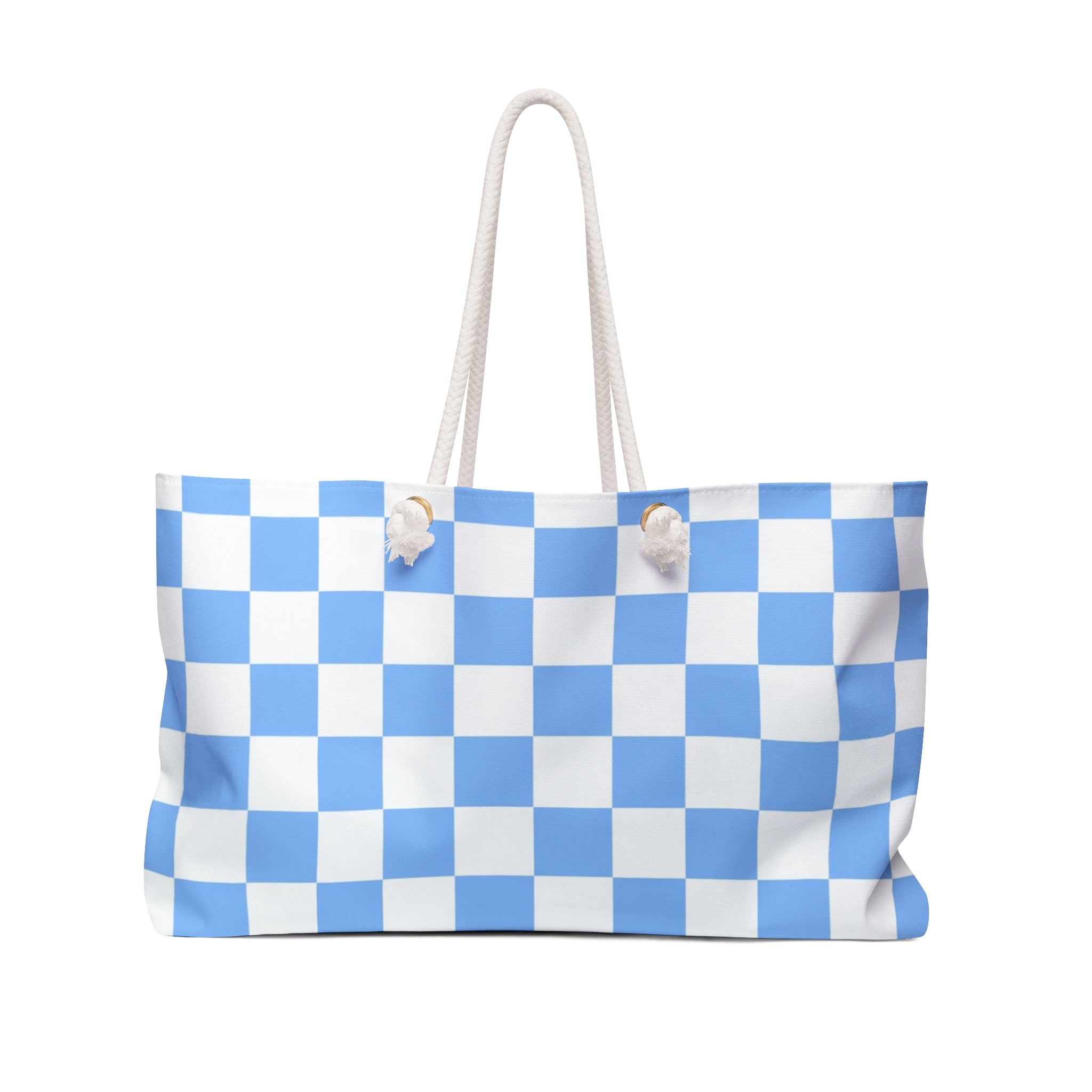 Checkerboard White and Light Blue Weekender Bag, Artsulli - Art is Long, Life is Short, Bags, Size, 24" × 13", , , , , 22050918966594517018