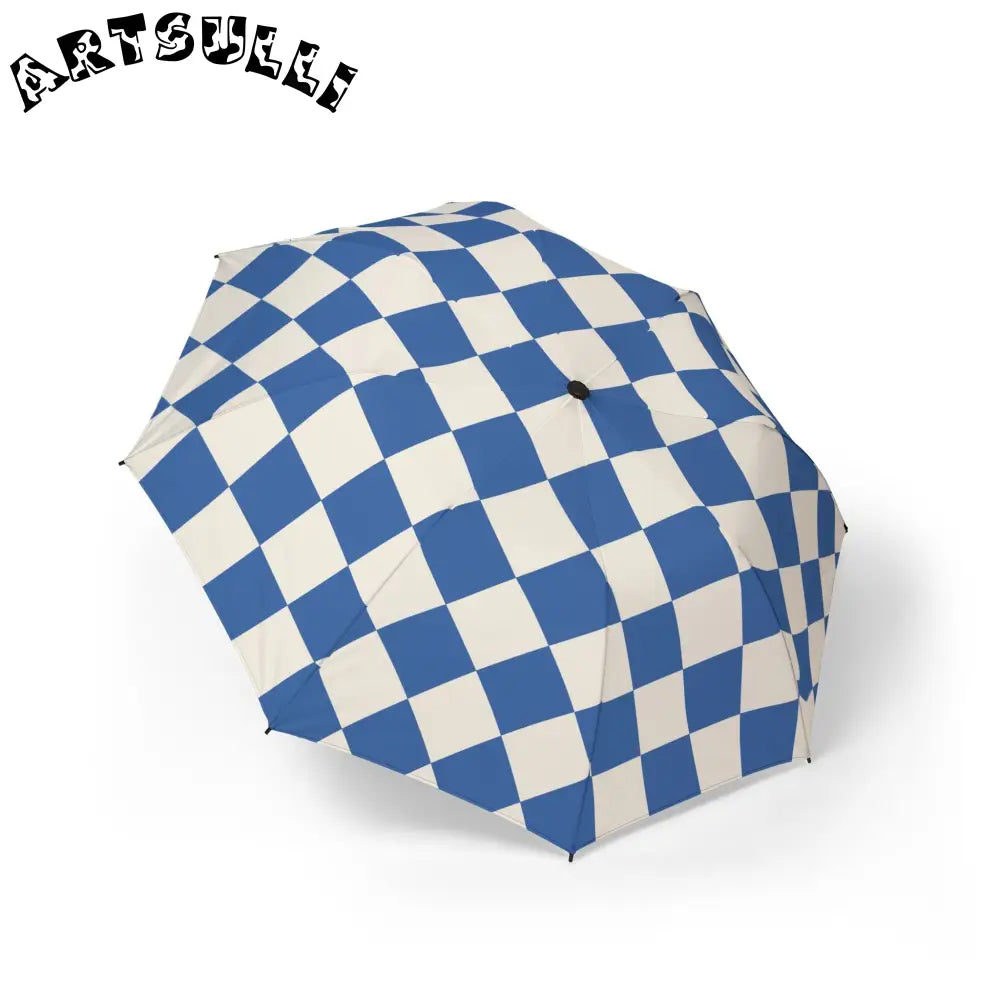 JAKKOUTTHEBXX Checkerboard Blue Semi-Automatic Foldable Umbrella