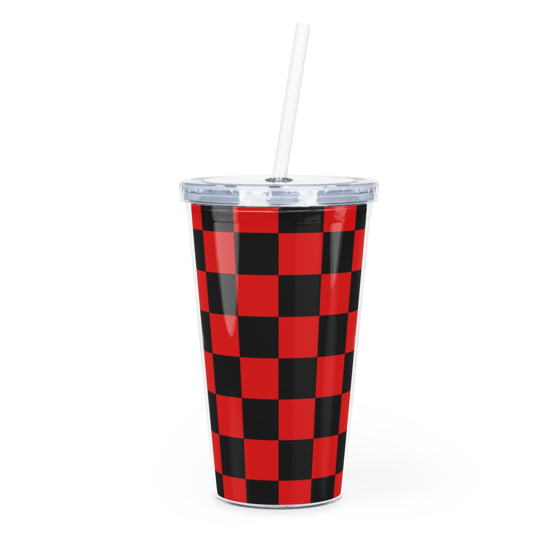 Checkerboard Red and Black Plastic Tumbler with Straw, Artsulli - Art is Long, Life is Short, Mug, Size, 20oz, Color, Transparent, , , 99310512025836492810