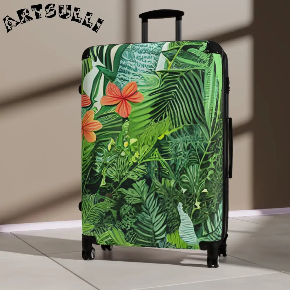 JAKKOUTTHEBXX Tropical Leaf Flower Carry On Luggage with Adjustable