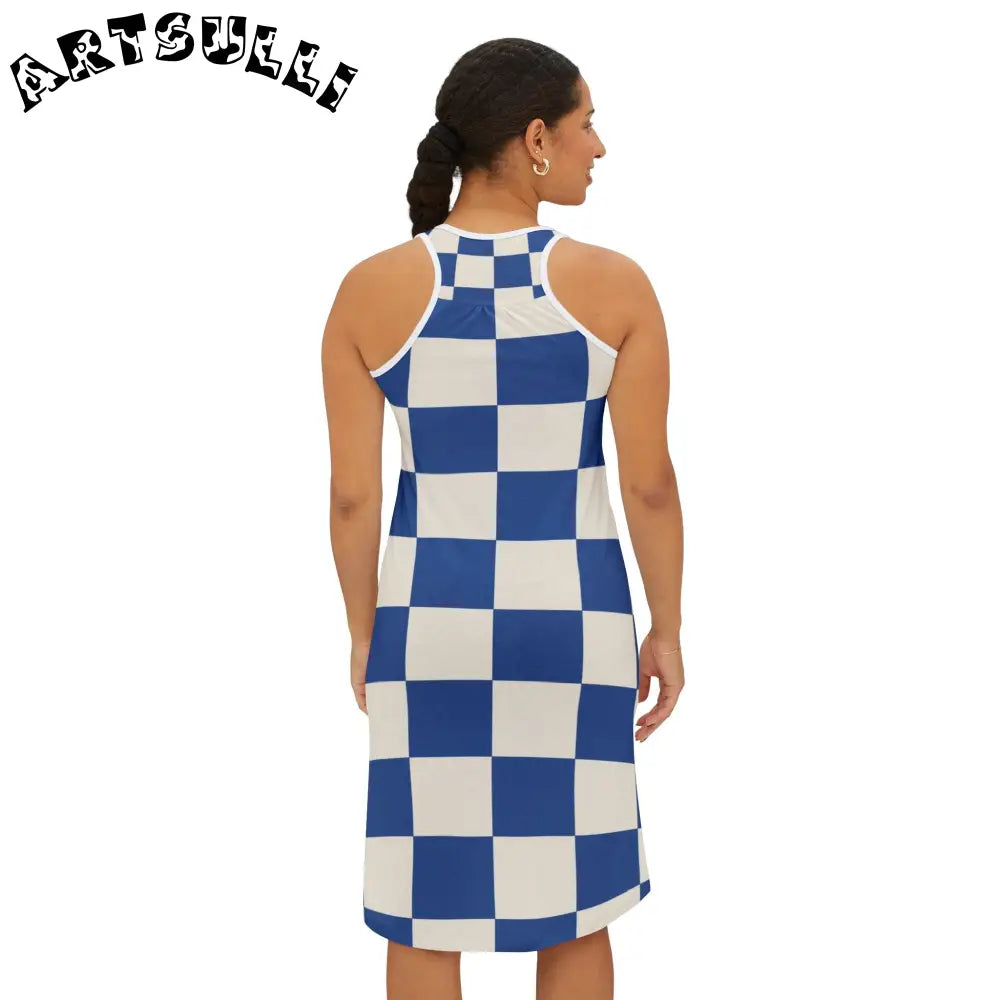 JAKKOUTTHEBXX Checkerboard Blue Women’s Racerback Dress (AOP)