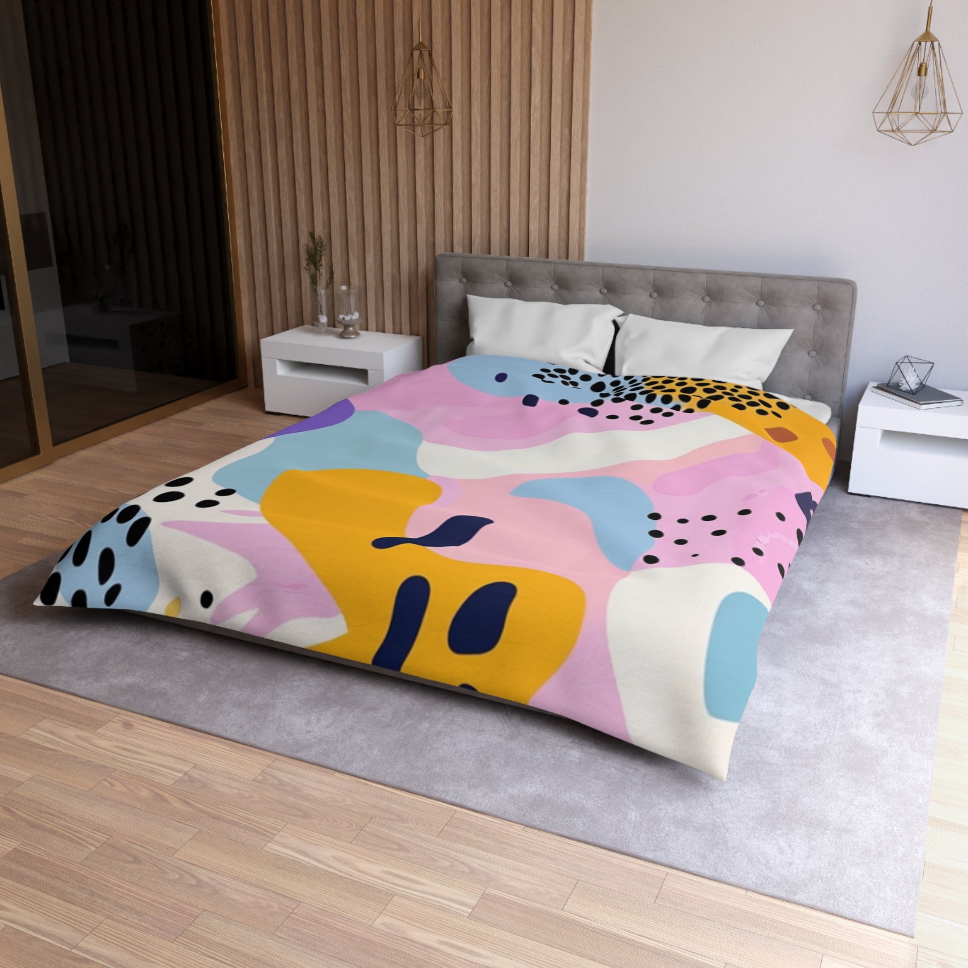 Colorful Abstract Dots and Shapes Microfiber Duvet Cover, Artsulli - Art is Long, Life is Short, Home Decor, , , , , , , 