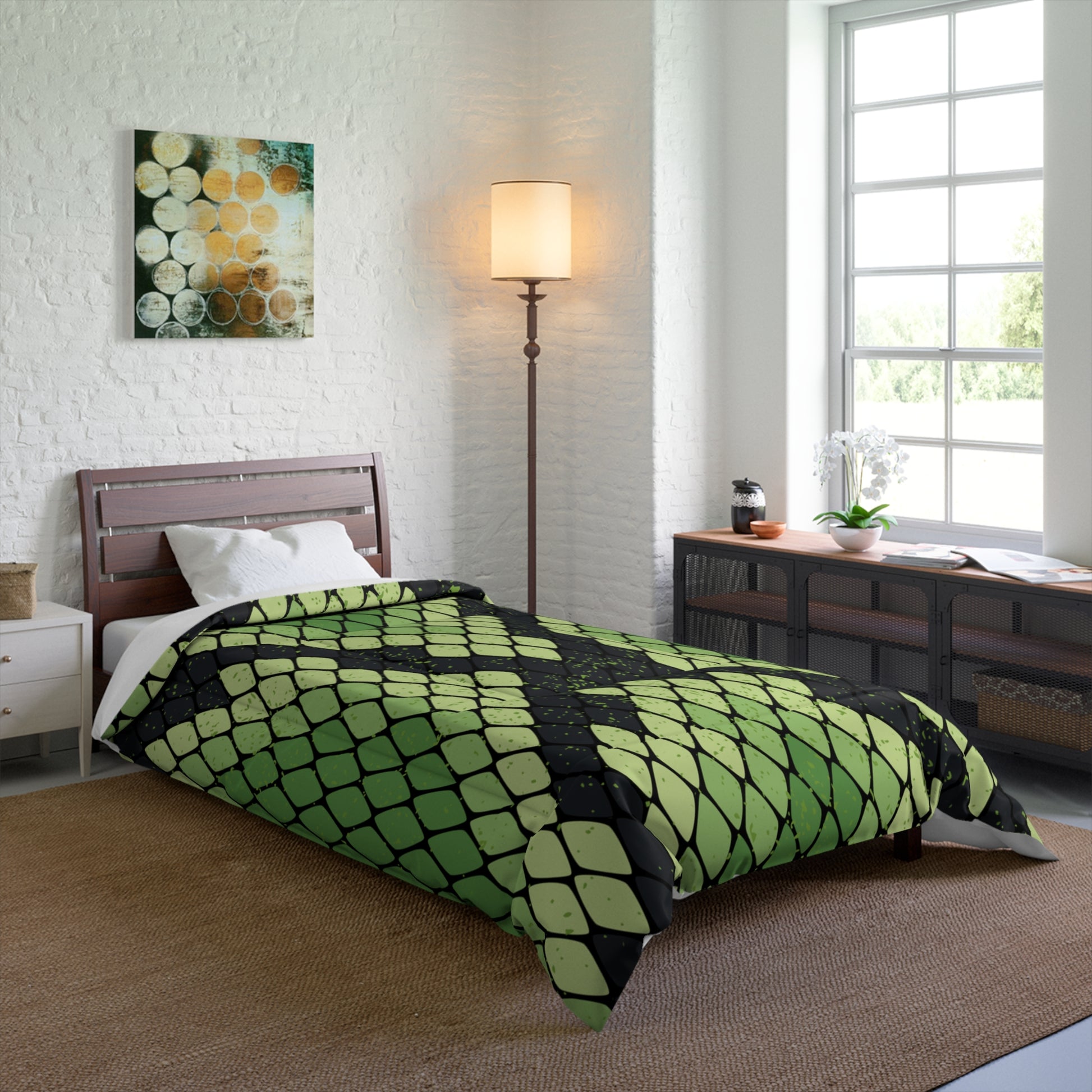 Snake Skin Green and Black Comforter, Artsulli - Art is Long, Life is Short, Home Decor, , , , , , , 
